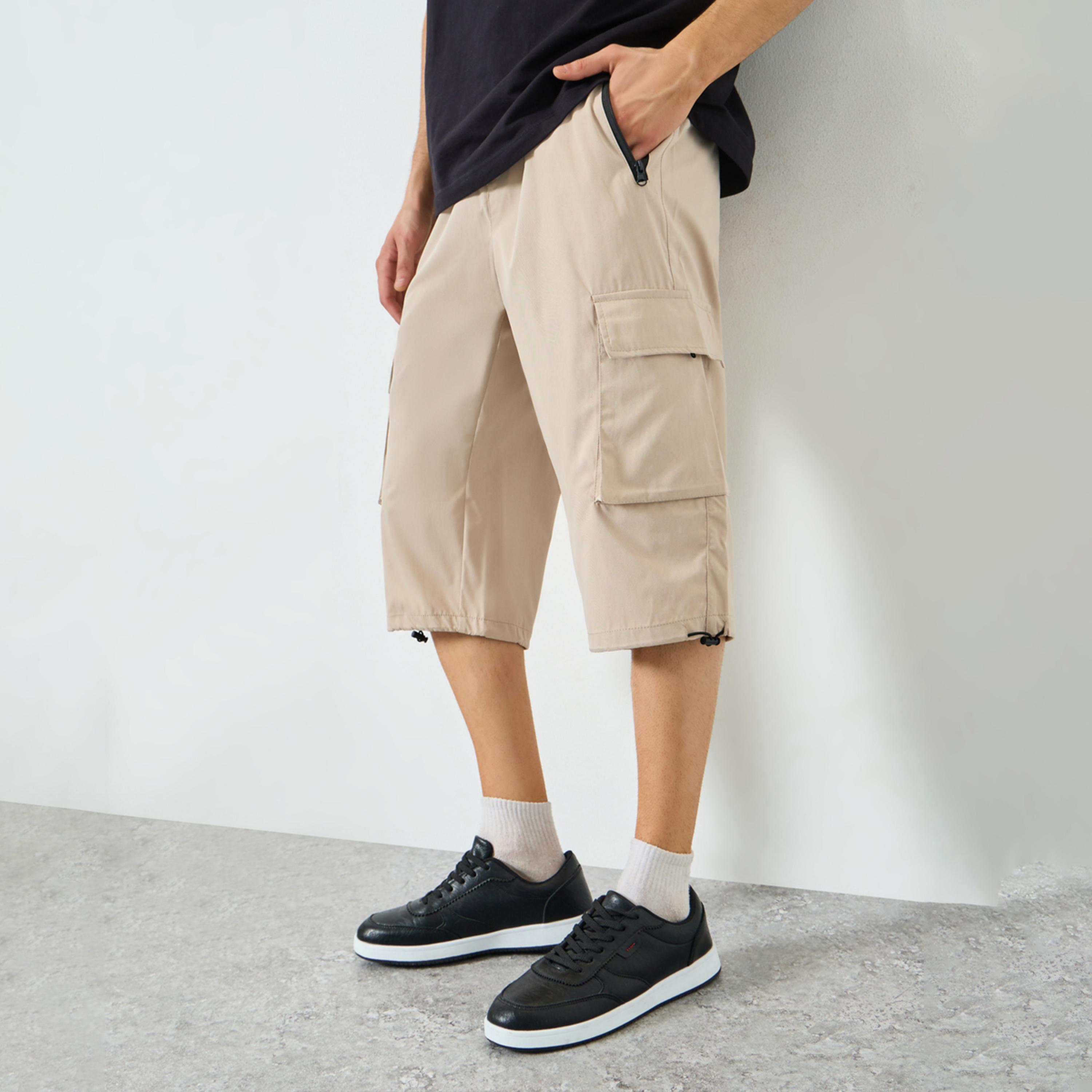 Take Two Men Beige Capri Cargo Shorts with Drawstring-men-clothing-bottoms-shorts-image-1