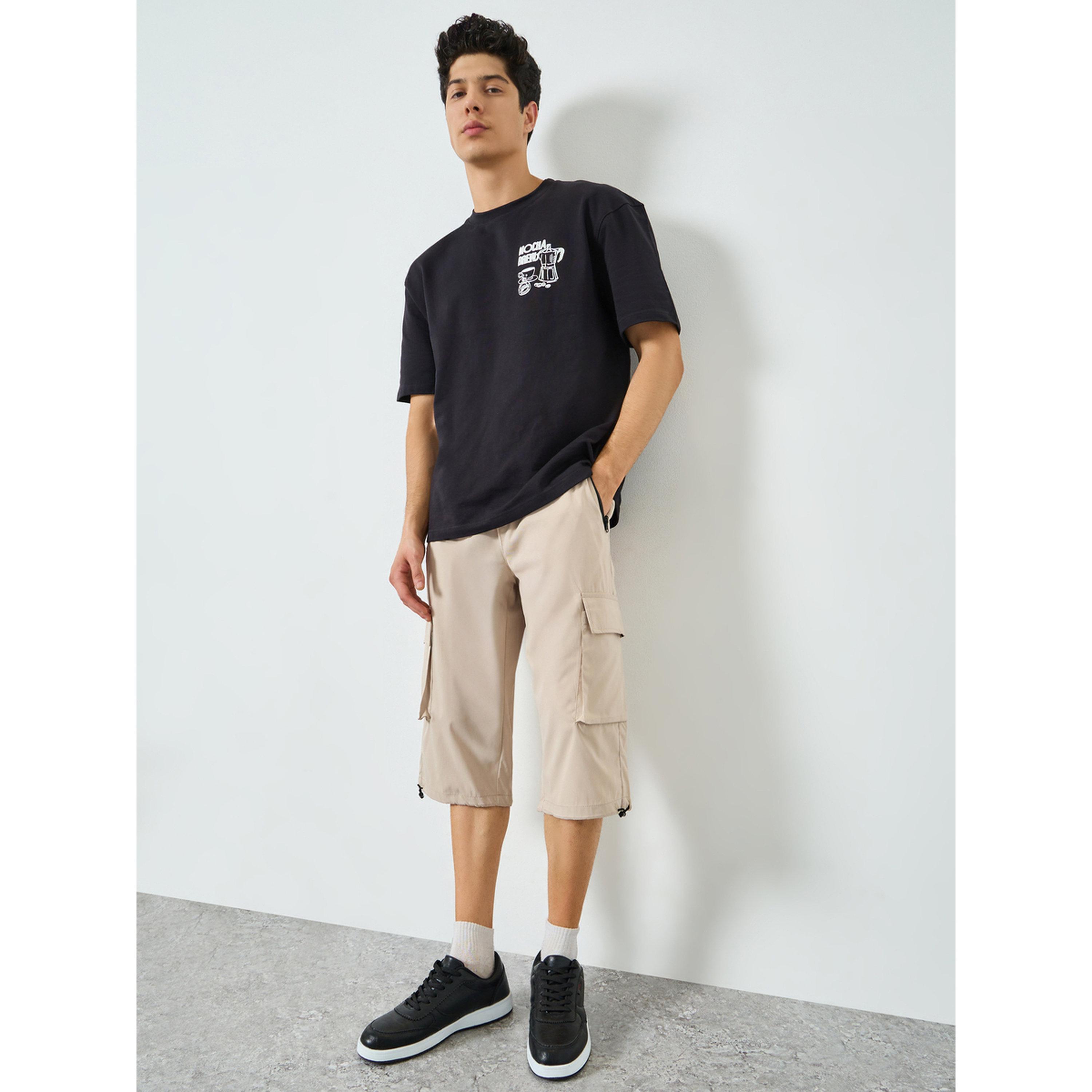 Take Two Men Beige Capri Cargo Shorts with Drawstring-men-clothing-bottoms-shorts-image-2