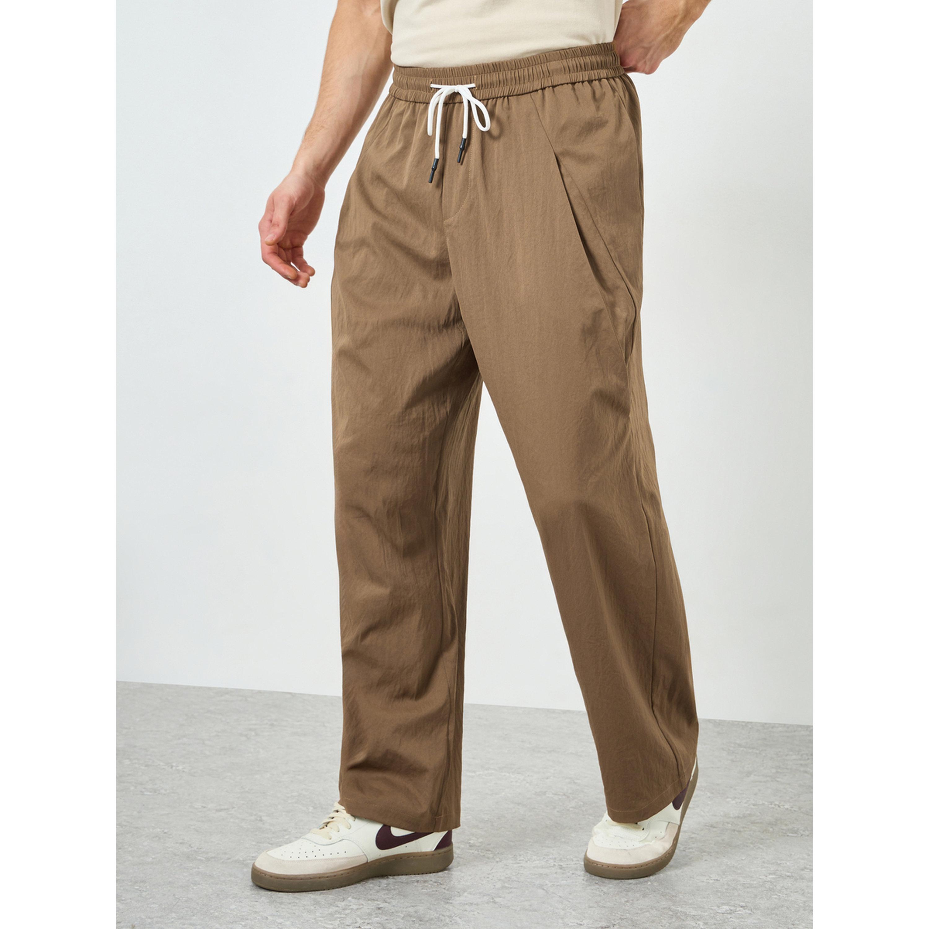 Take Two Men Brown Drawstring Waist Relaxed Fit Trousers-men-clothing-bottoms-joggers-image-1