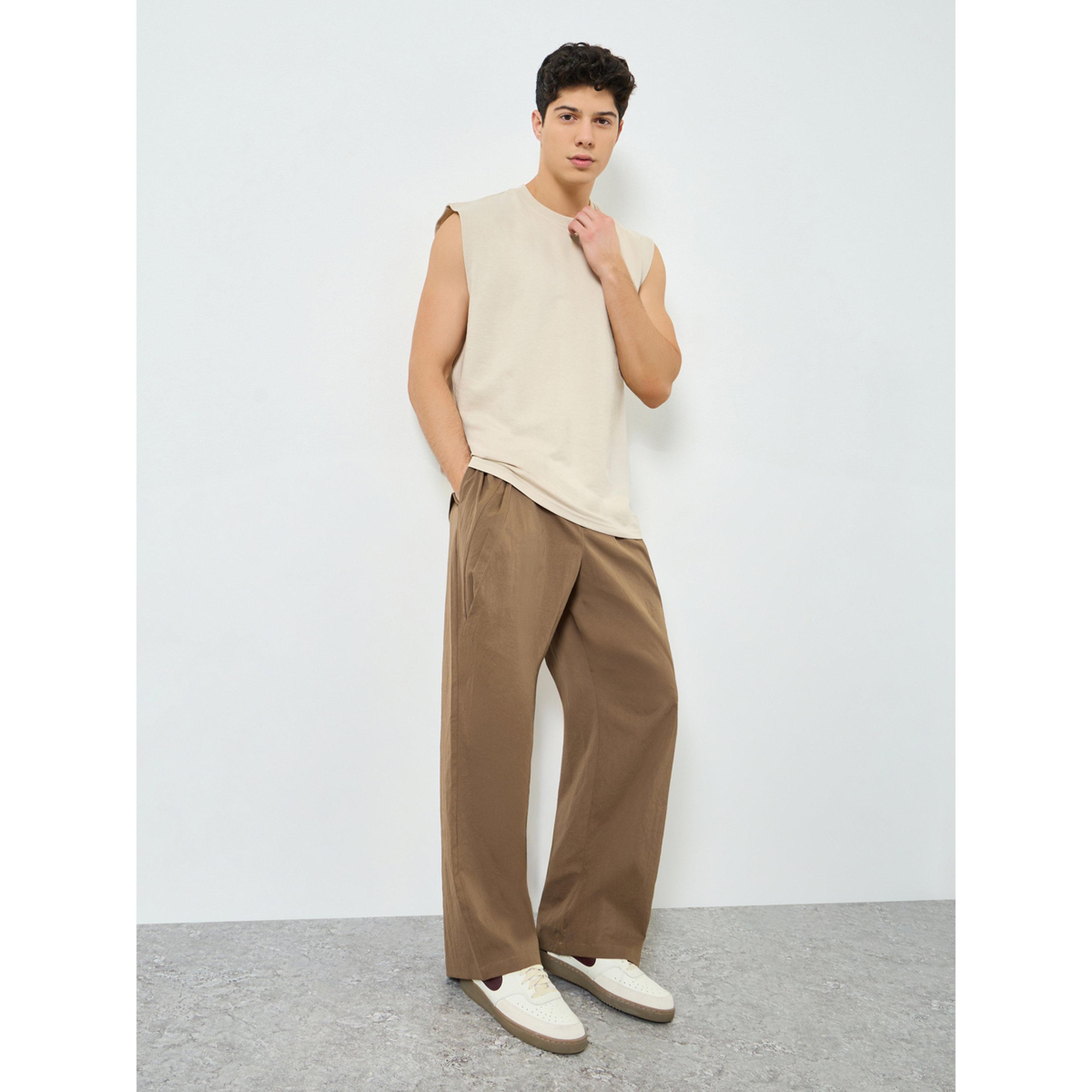 Take Two Men Brown Drawstring Waist Relaxed Fit Trousers-men-clothing-bottoms-joggers-image-2