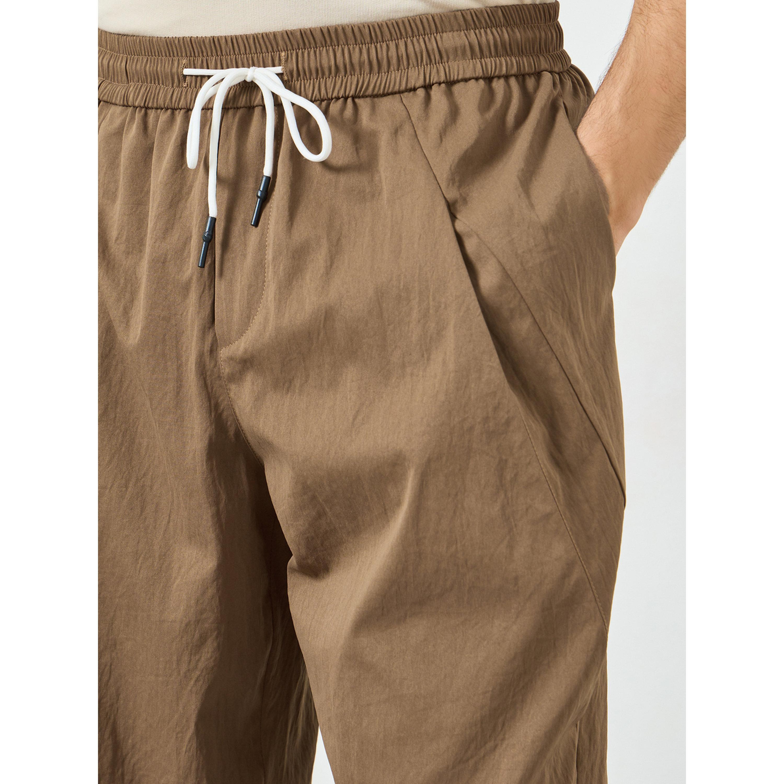 Take Two Men Brown Drawstring Waist Relaxed Fit Trousers-men-clothing-bottoms-joggers-image-4
