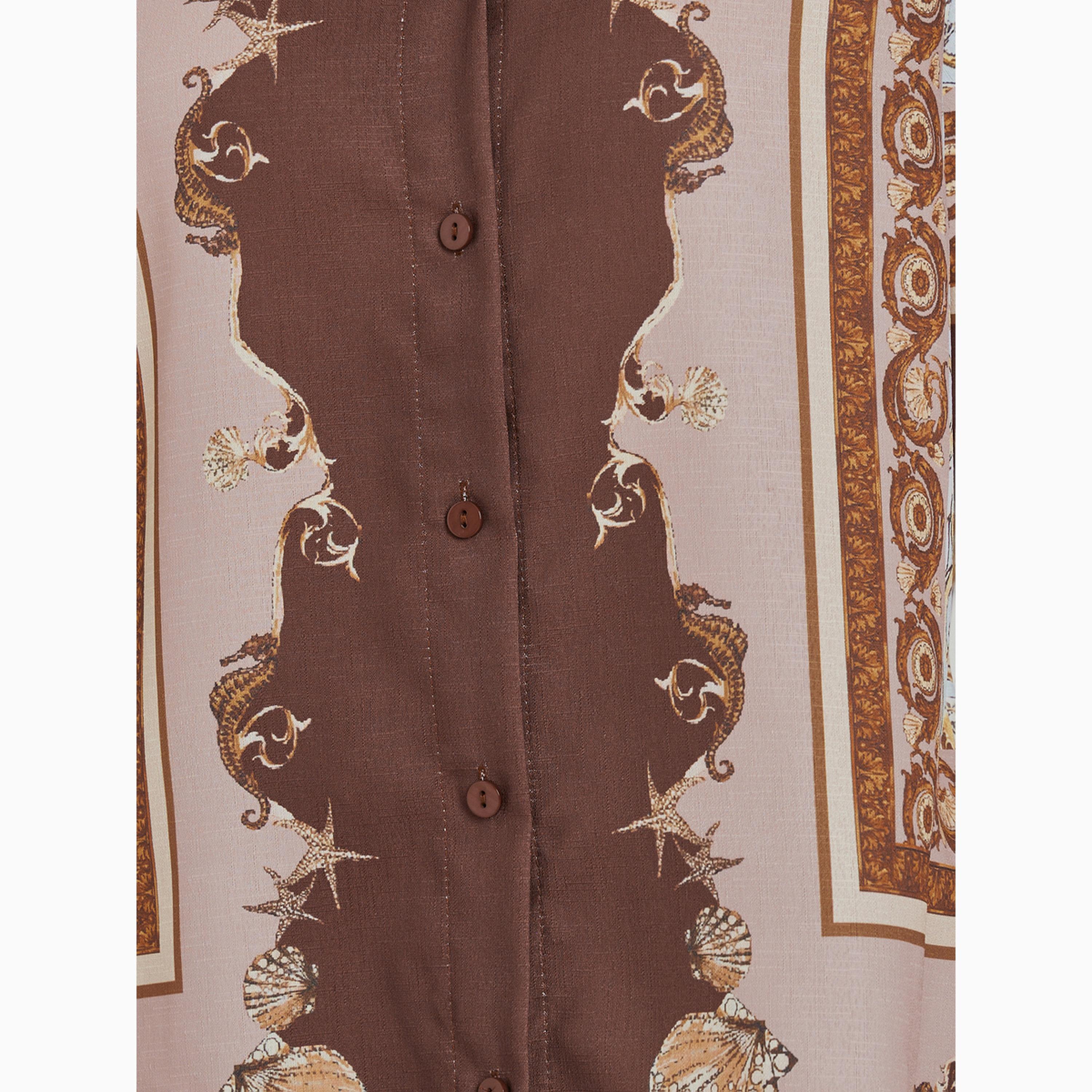 بلوزة بأكمام قصيرة ونقشة سكارف بني-women-clothing-shirtsandblouses-shirts-image-5