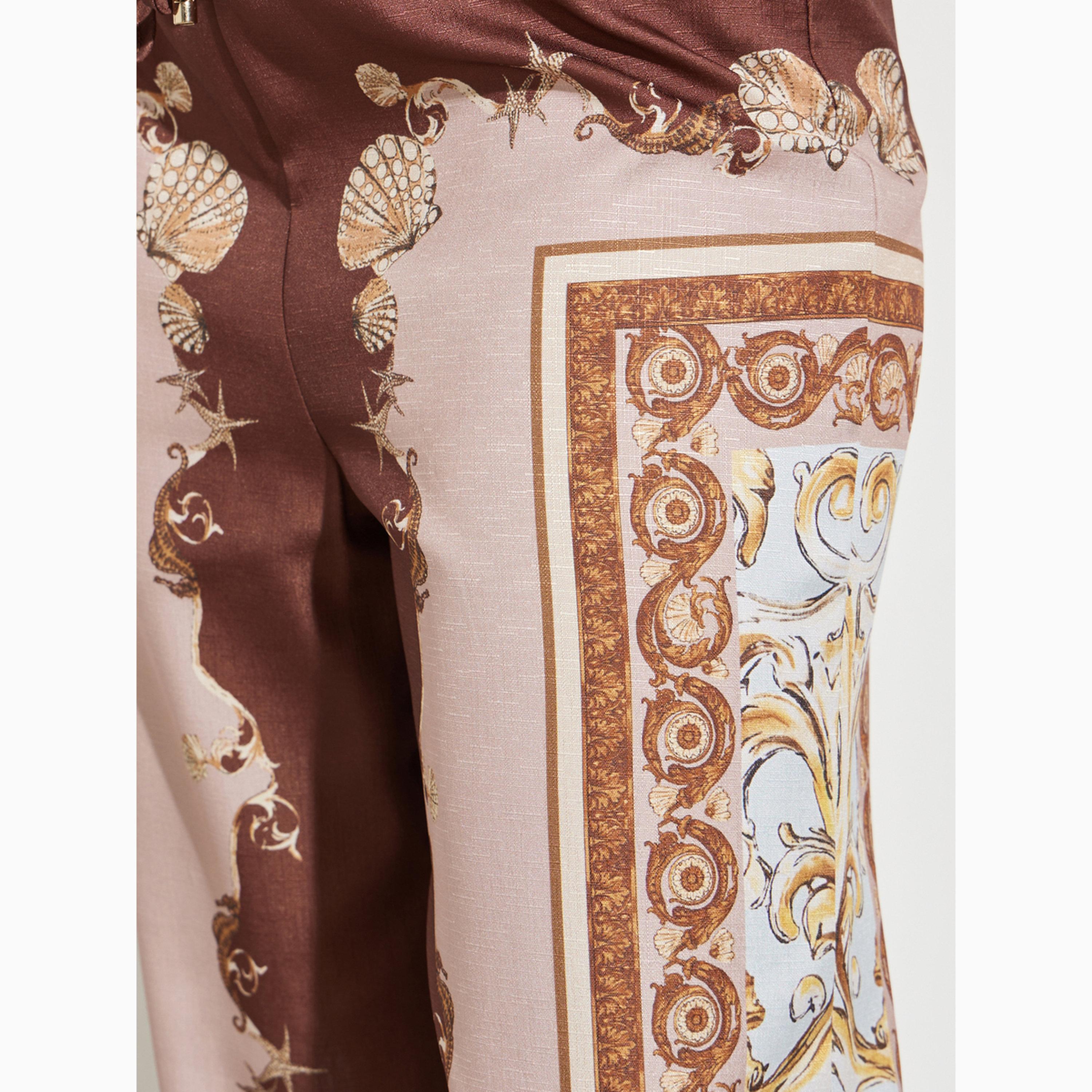بنطال بأرجل واسعة ونقشة سكارف بني-women-clothing-bottoms-joggers-image-3