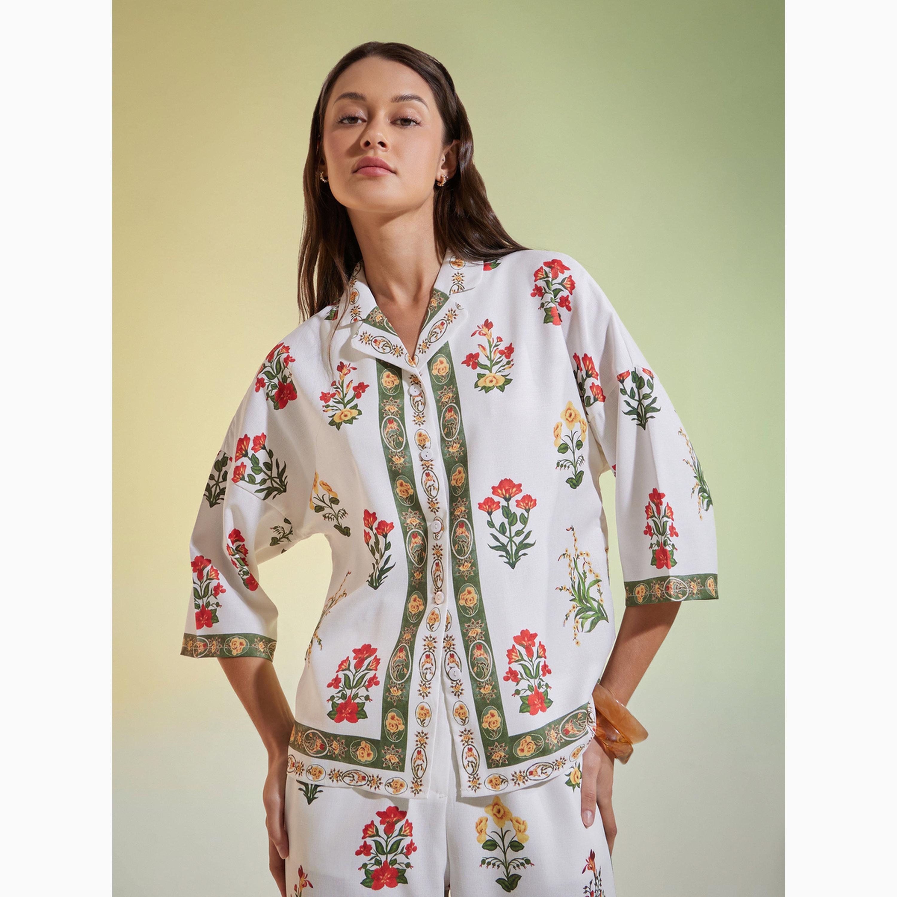بلوزة بأكمام 3/4 ونقشة زهور أوف وايت-women-clothing-shirtsandblouses-shirts-image-1