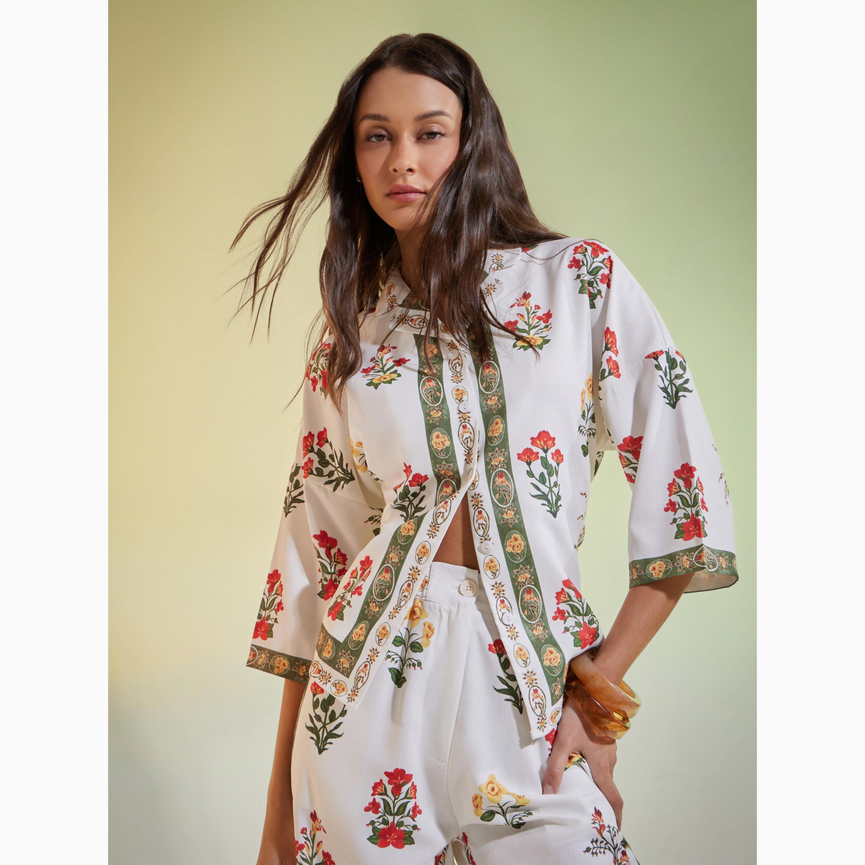 بلوزة بأكمام 3/4 ونقشة زهور أوف وايت-women-clothing-shirtsandblouses-shirts-image-3