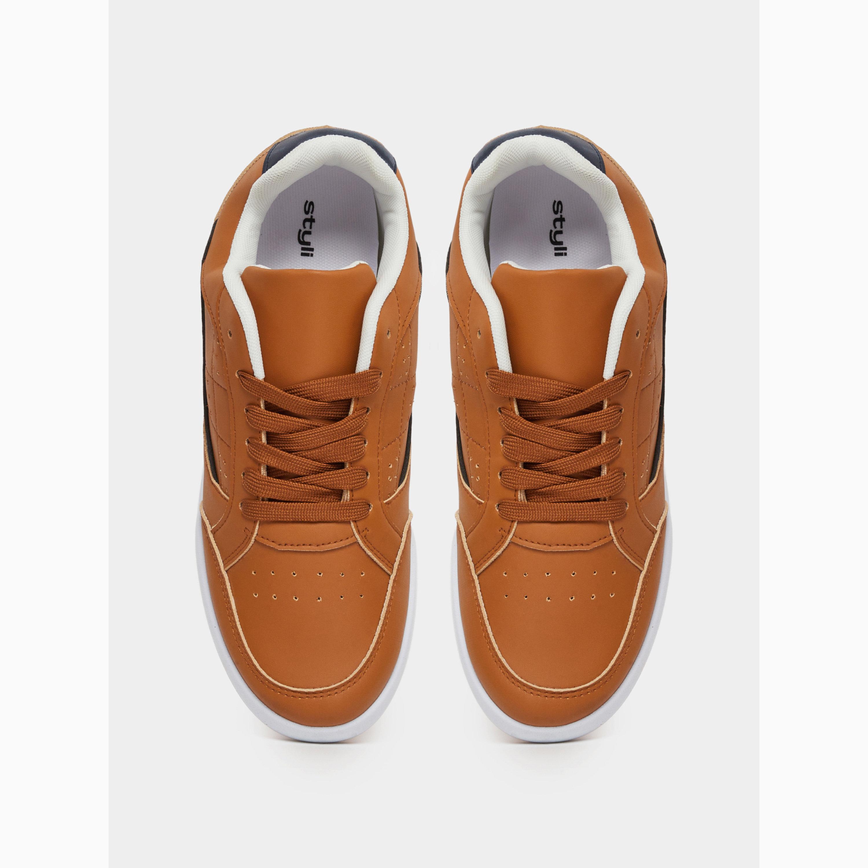 Styli Men Brown Panelled Lace-Up Sneakers-men-shoes-sneakers-image-5