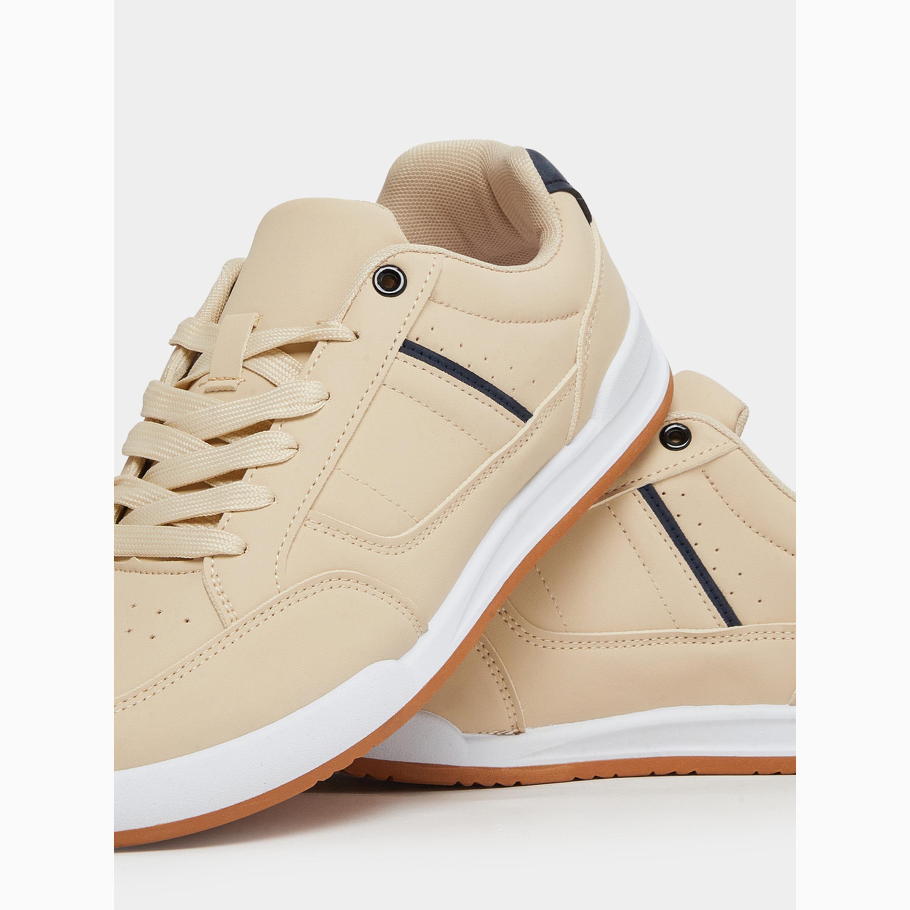 Styli Men Beige Panelled Lace-Up Sneakers-men-shoes-sneakers-image-3