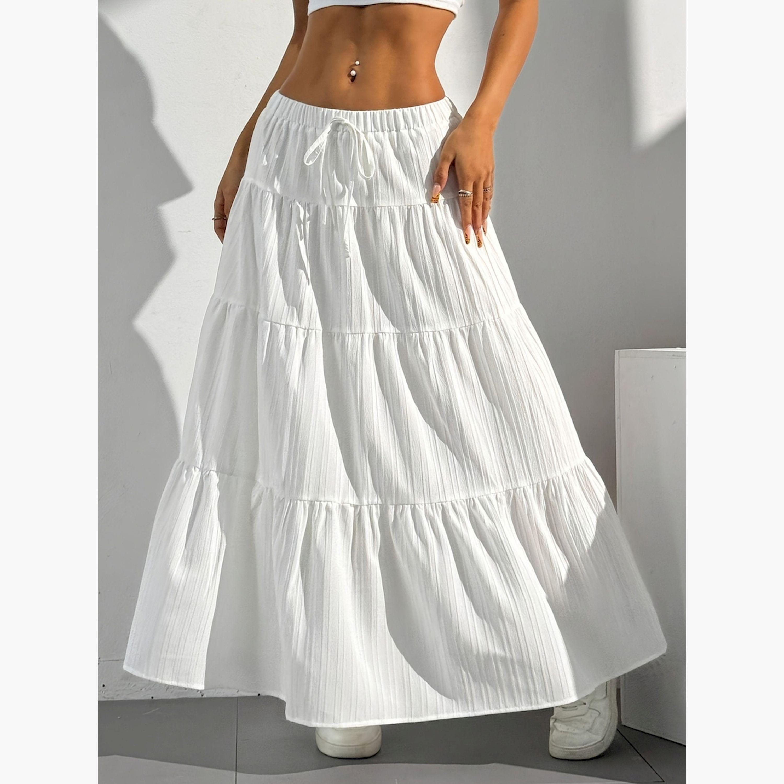 Take Two White Texture Low Rise Tiered Maxi Skirt-women-clothing-bottoms-skirts-image-1