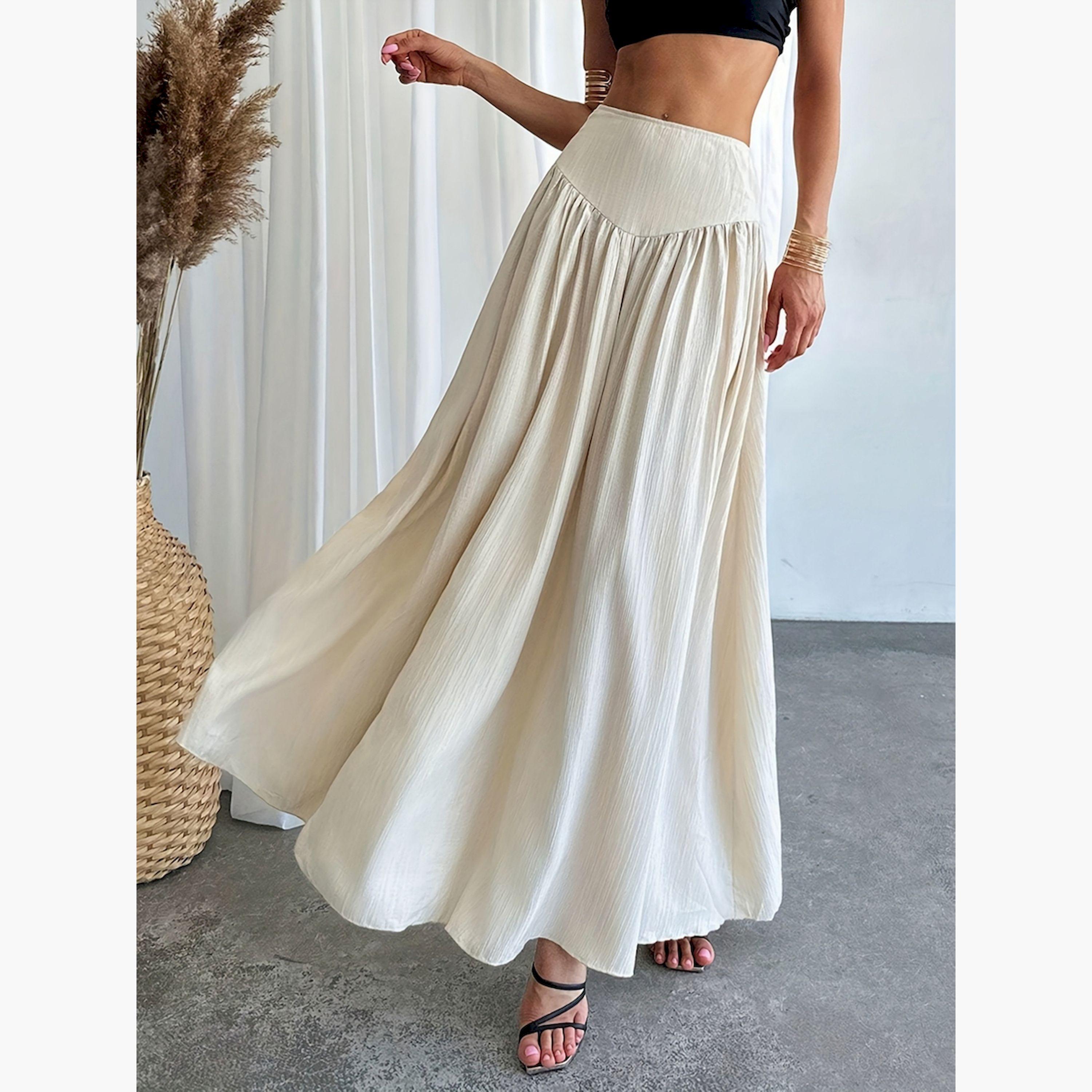 تنورة طويلة بيضاء خصر متوسط بحافة واسعة-women-clothing-bottoms-skirts-image-2