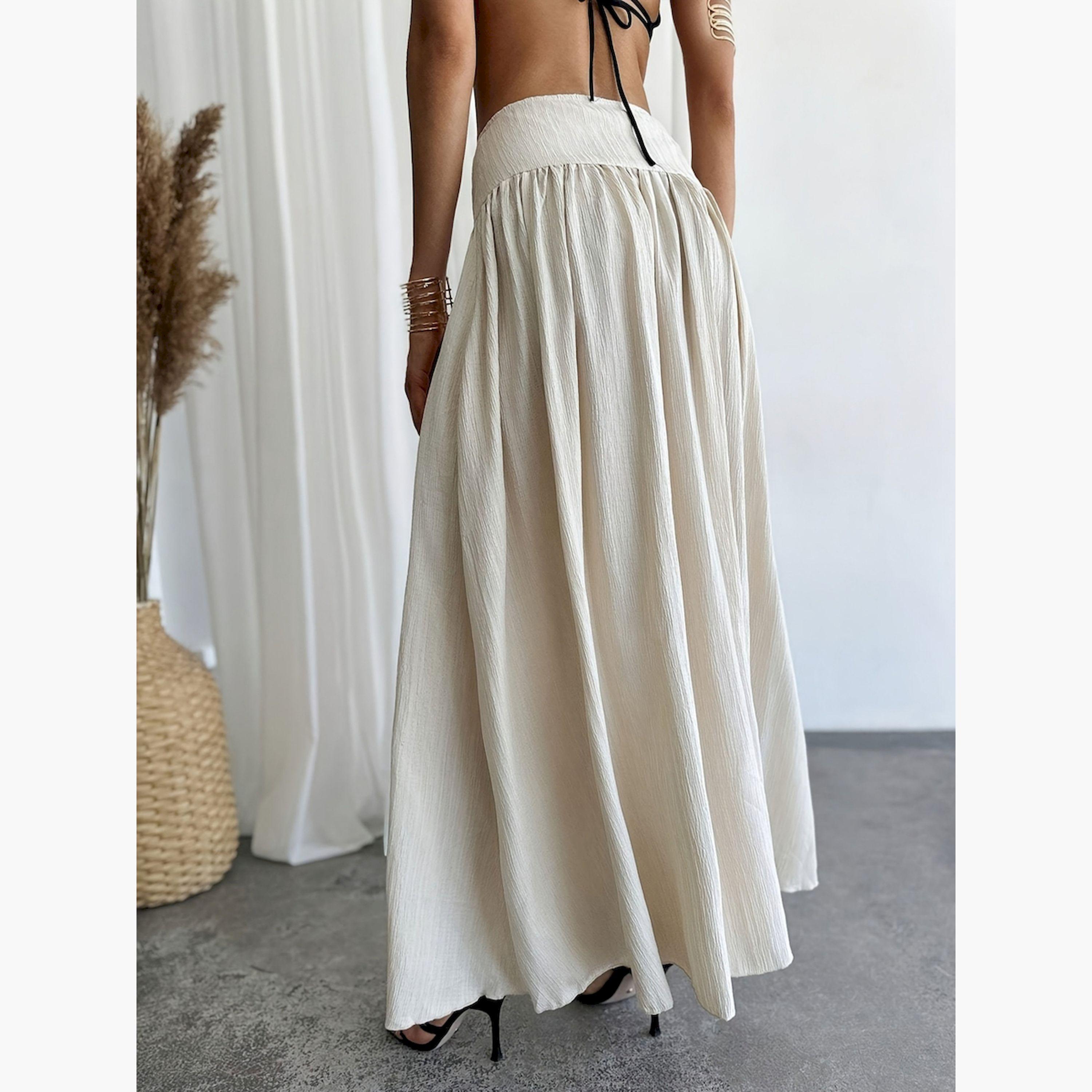 تنورة طويلة بيضاء خصر متوسط بحافة واسعة-women-clothing-bottoms-skirts-image-3