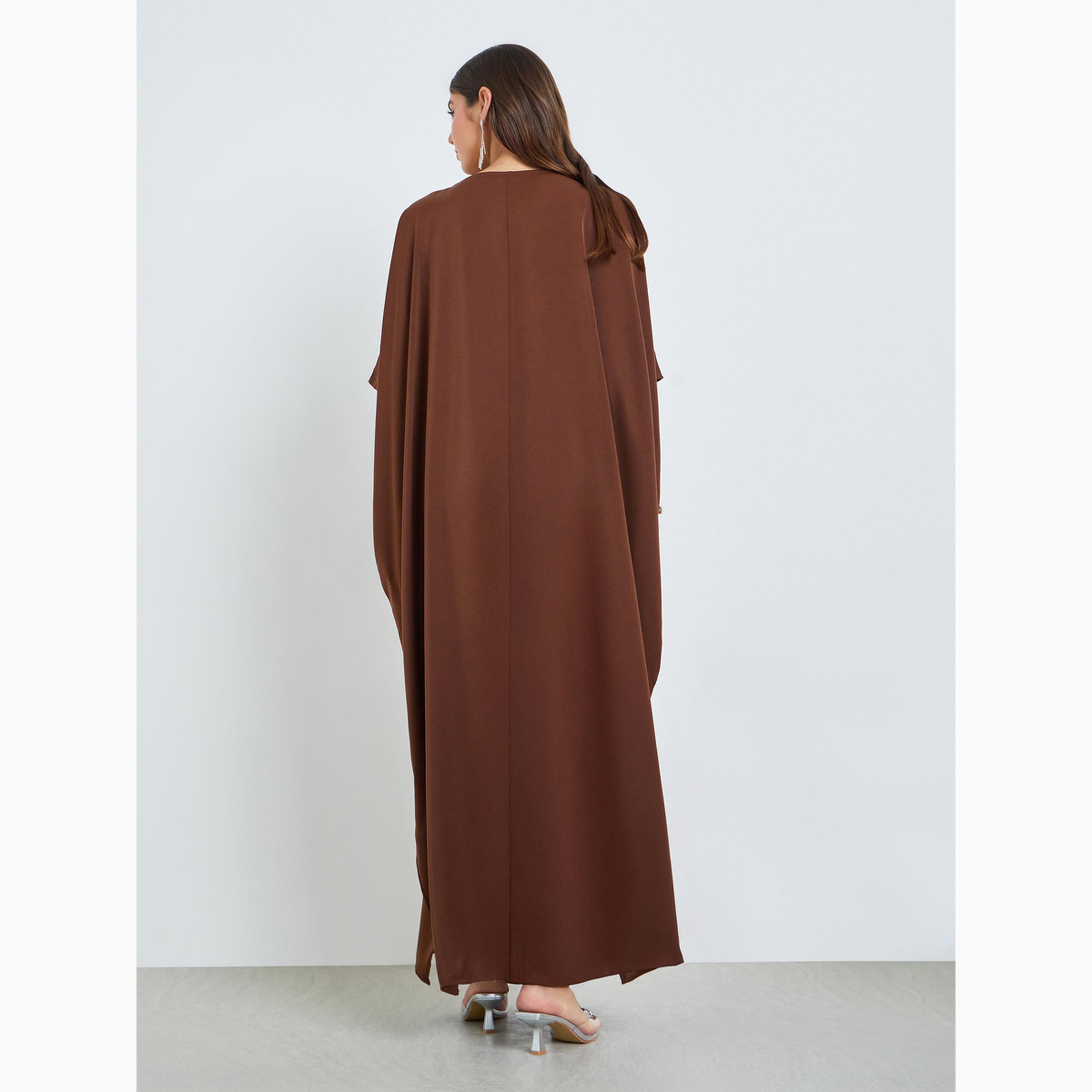 Amirah X Styli Brown Embellished Loose Kaftan-women-arabicclothing-kaftan-image-6