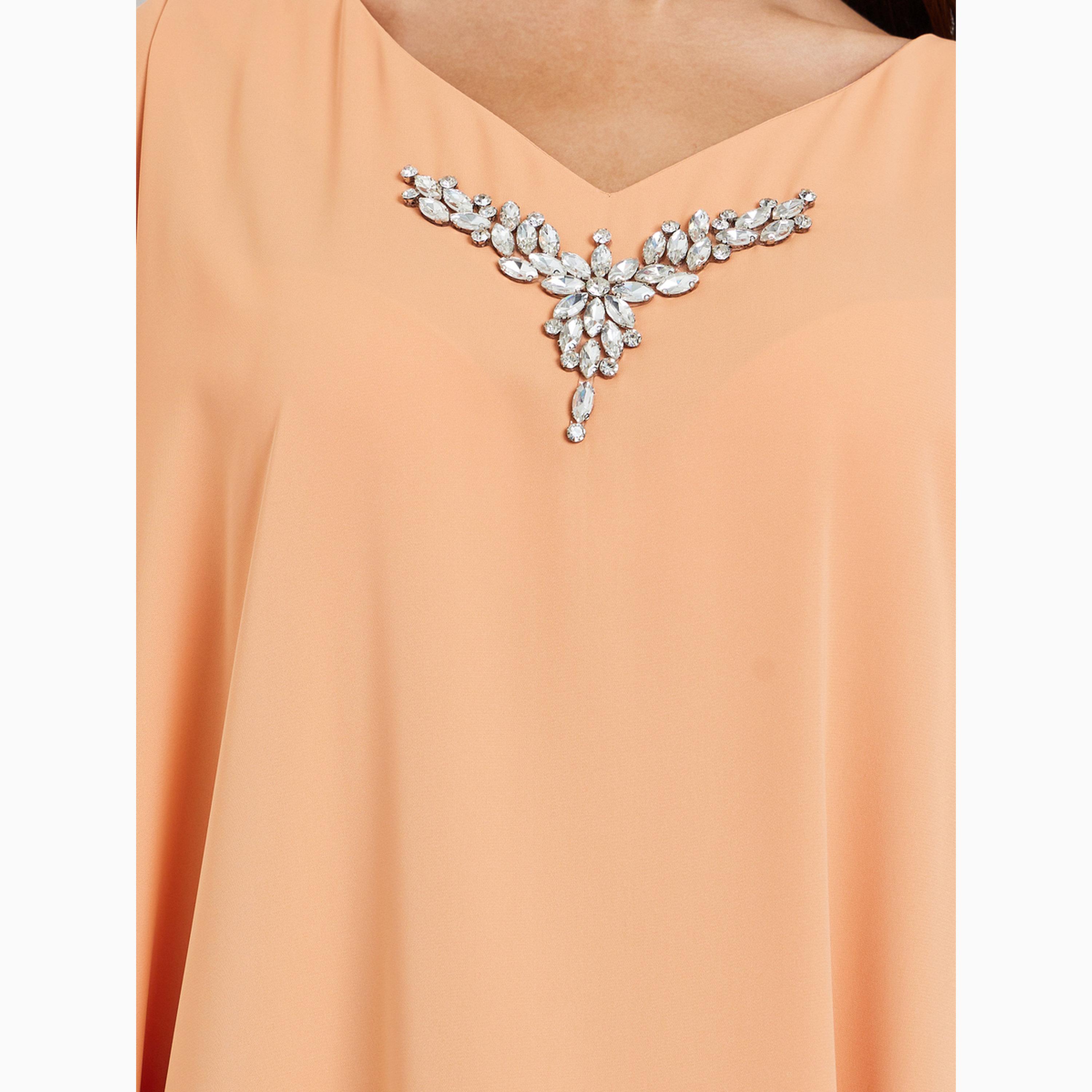 Amirah X Styli Orange Embellished Loose Kaftan-women-arabicclothing-kaftan-image-4