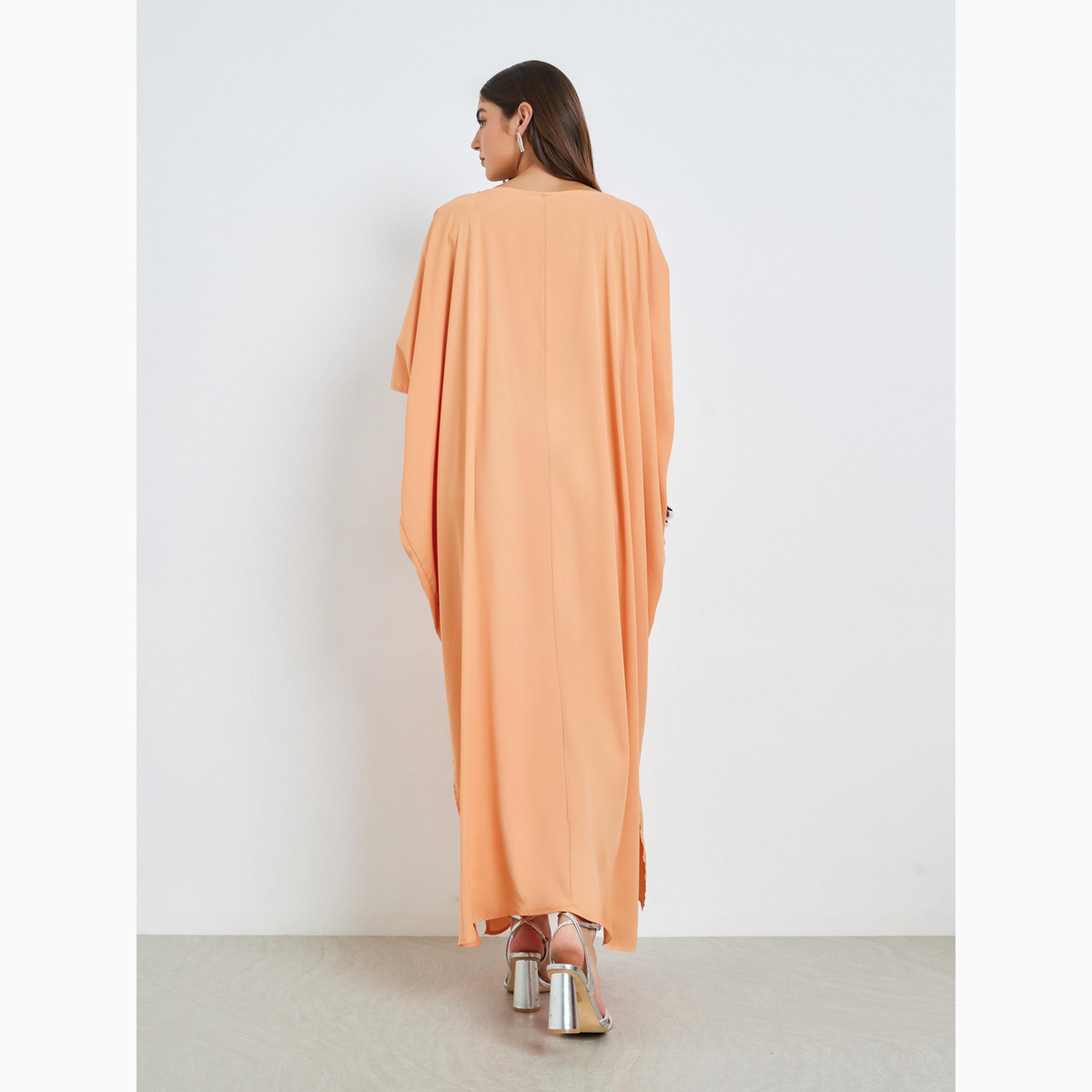 Amirah X Styli Orange Embellished Loose Kaftan-women-arabicclothing-kaftan-image-6