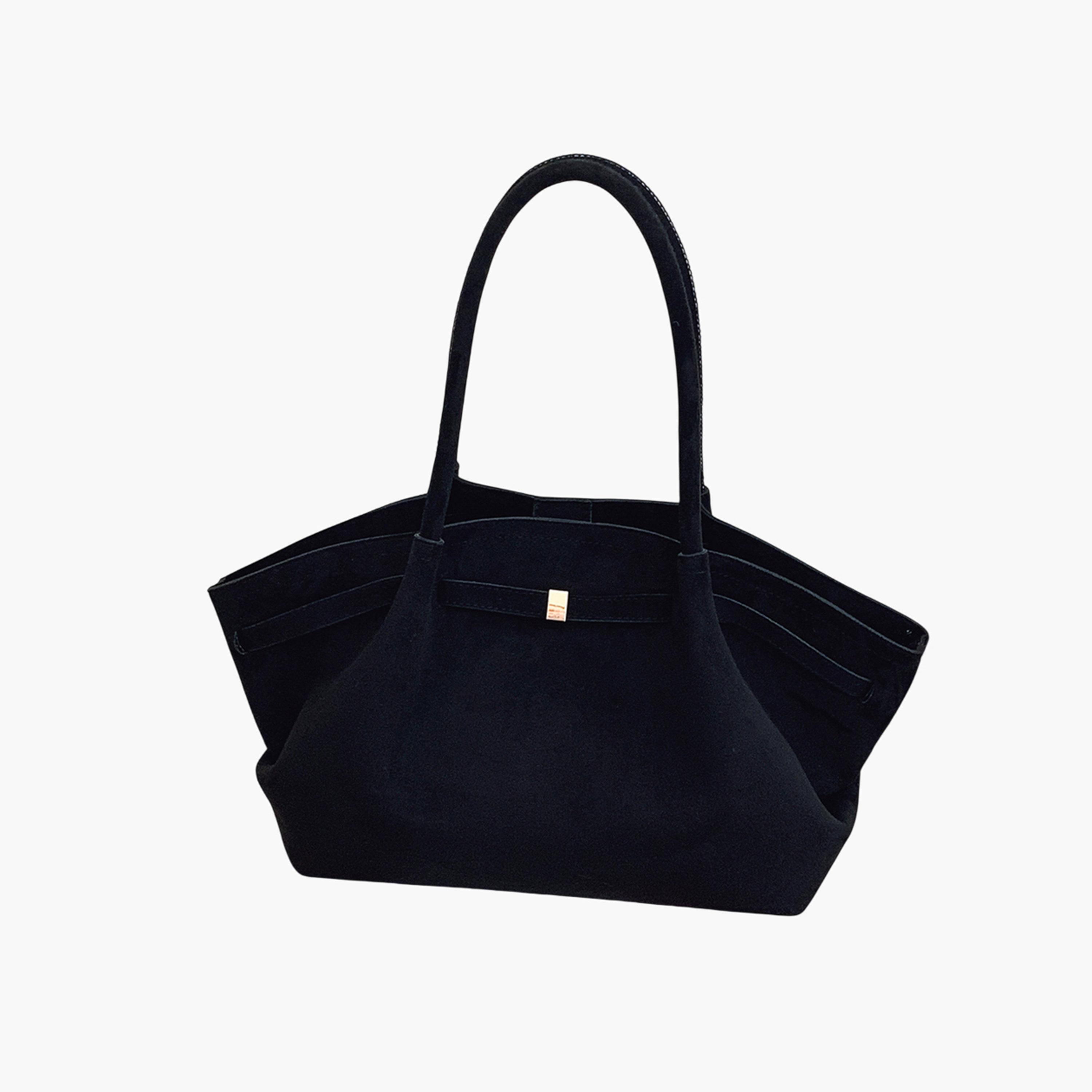 Take Two Black Suede Look Double Strap Shoulder Bag-women-bagsandwallets-handbags-image-1