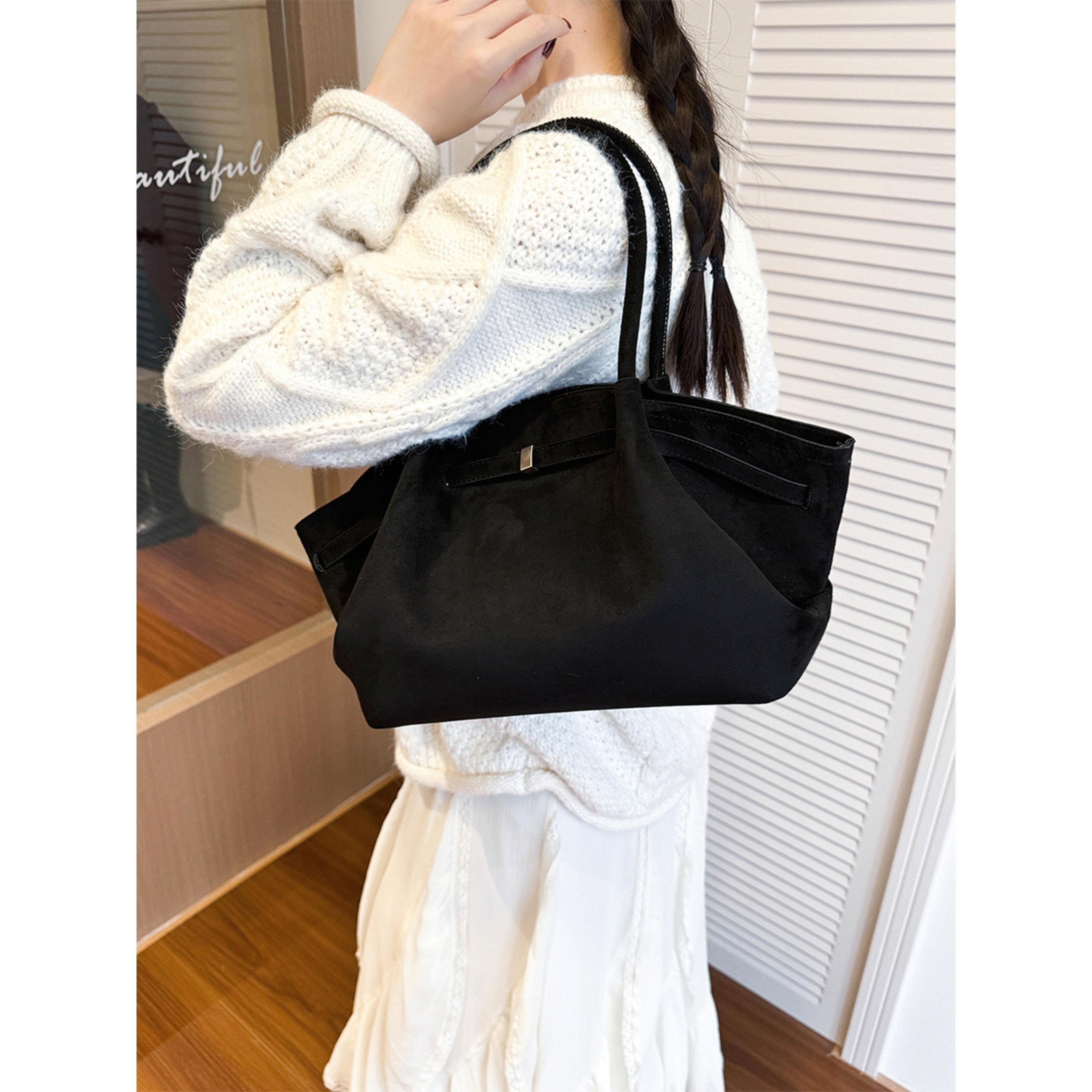 Take Two Black Suede Look Double Strap Shoulder Bag-women-bagsandwallets-handbags-image-5