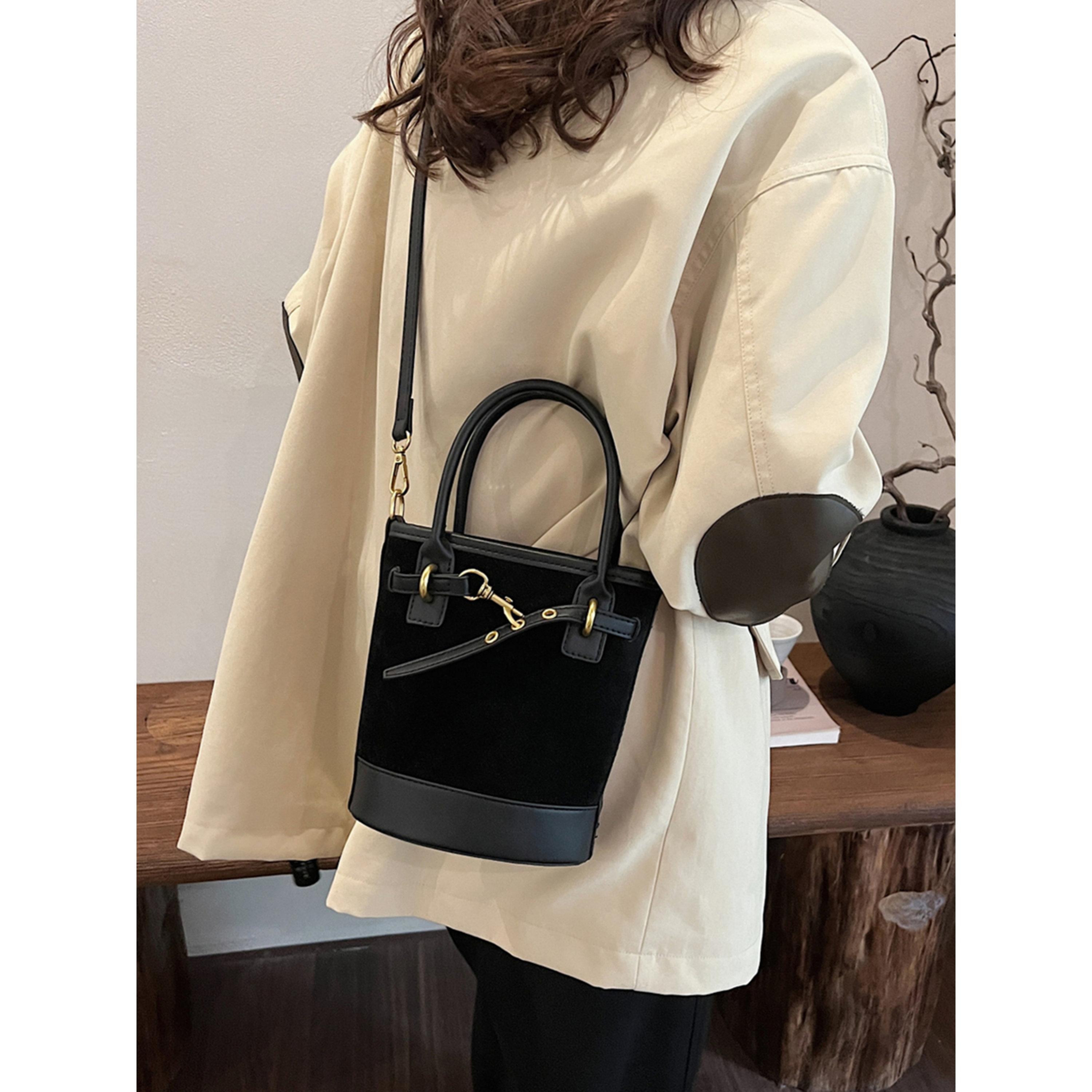 Take Two Black Suede Crossbody Bag with Adjustable Strap-women-bagsandwallets-handbags-image-5