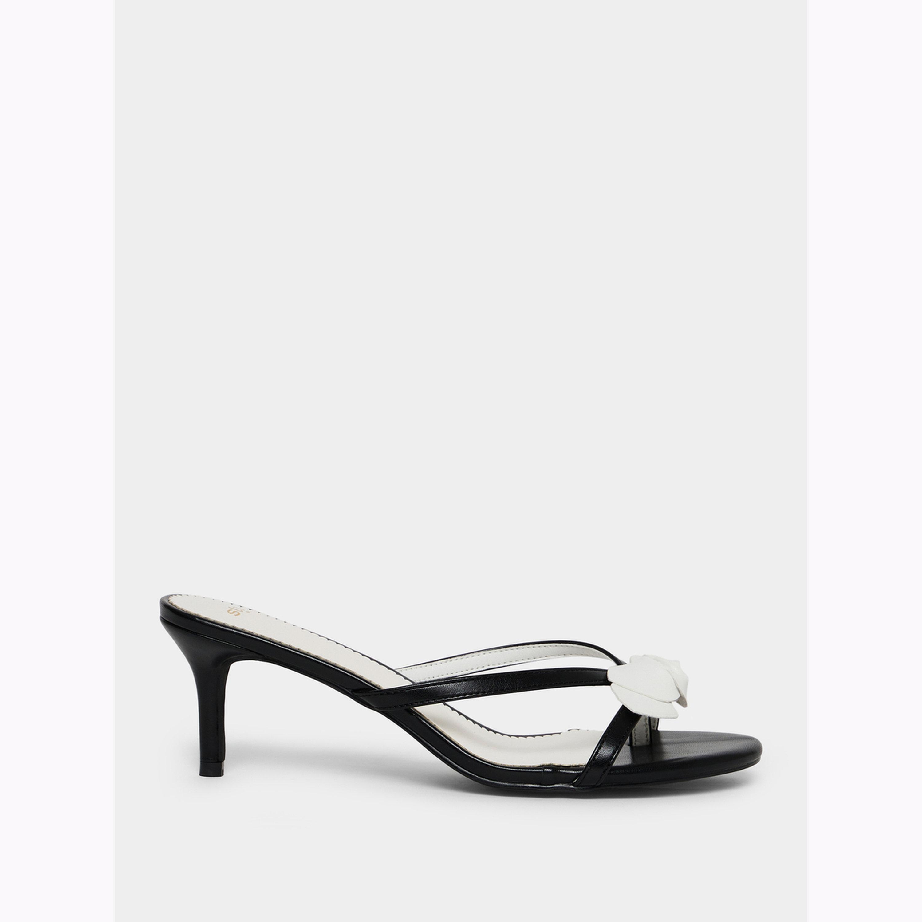 Styli Black High Heel Sandals with Floral Detail-women-shoes-sandals-heeled-image-2
