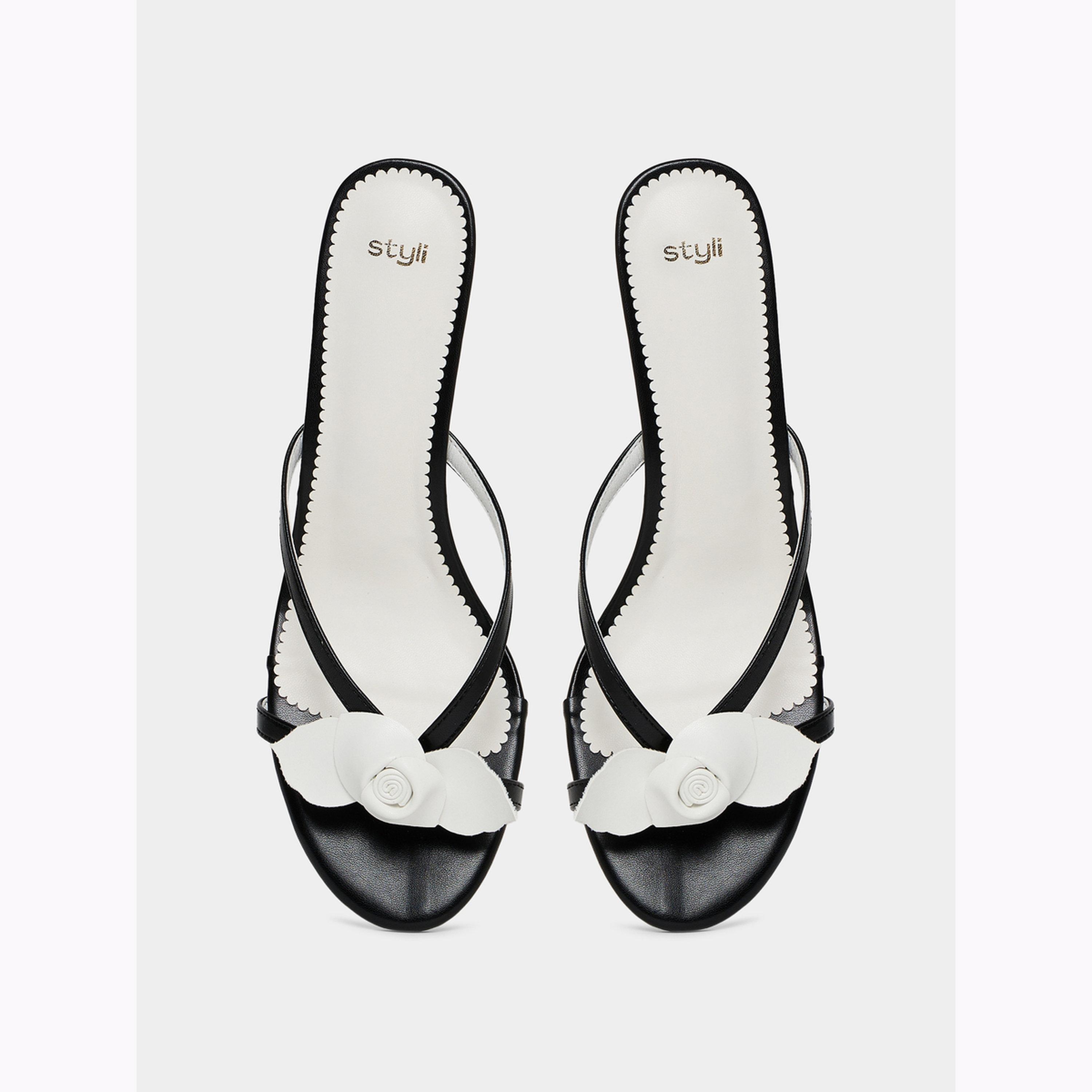 Styli Black High Heel Sandals with Floral Detail-women-shoes-sandals-heeled-image-3