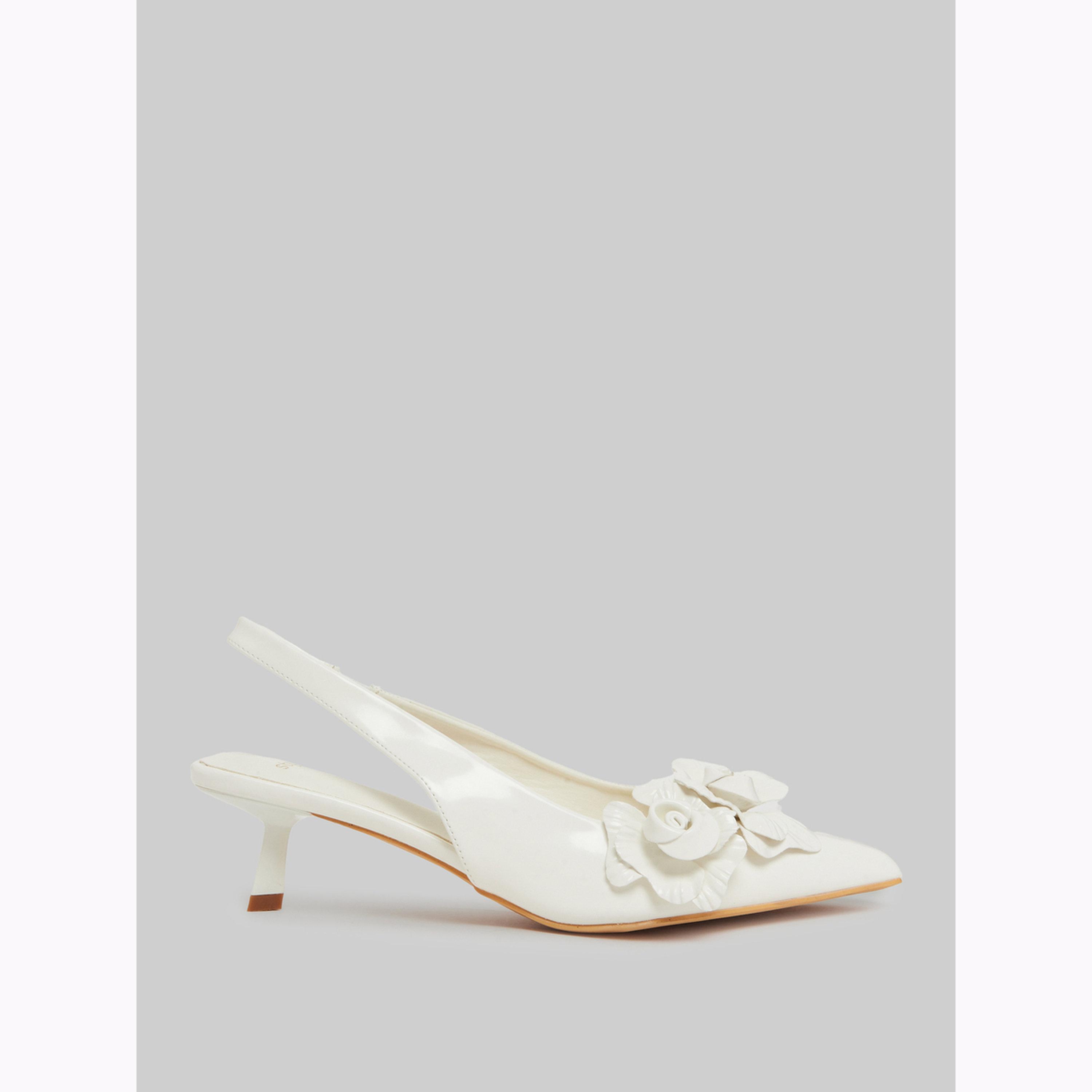 Styli Off-White Floral Slingback Kitten Heels Shoes-women-shoes-heels-image-2