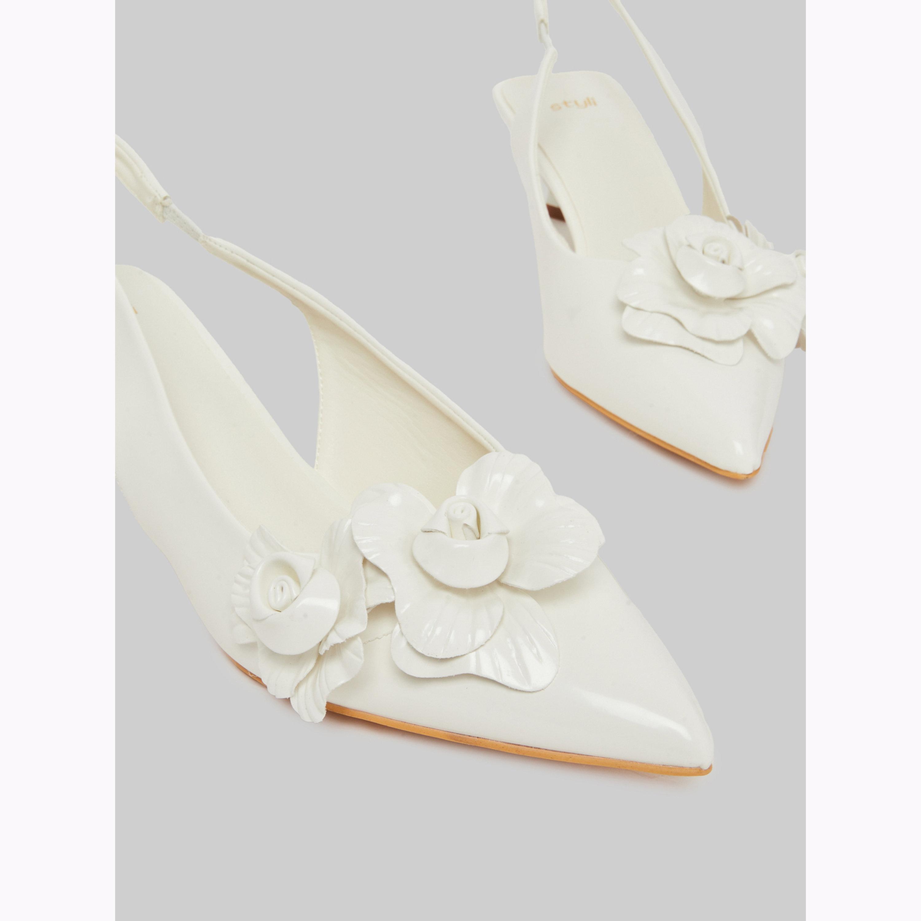 Styli Off-White Floral Slingback Kitten Heels Shoes-women-shoes-heels-image-4