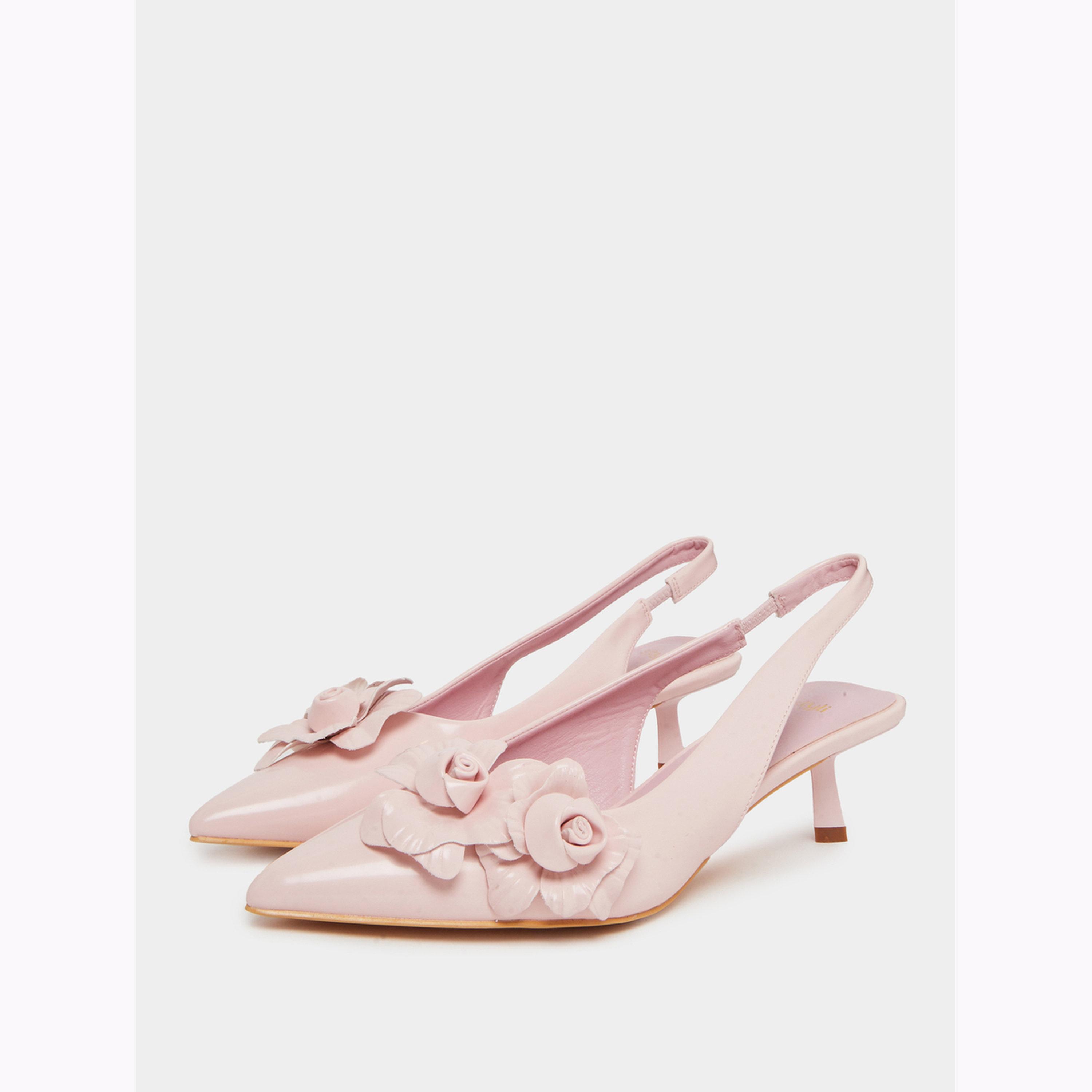 Styli Pink Floral Slingback Kitten Heels Shoes-women-shoes-heels-image-1