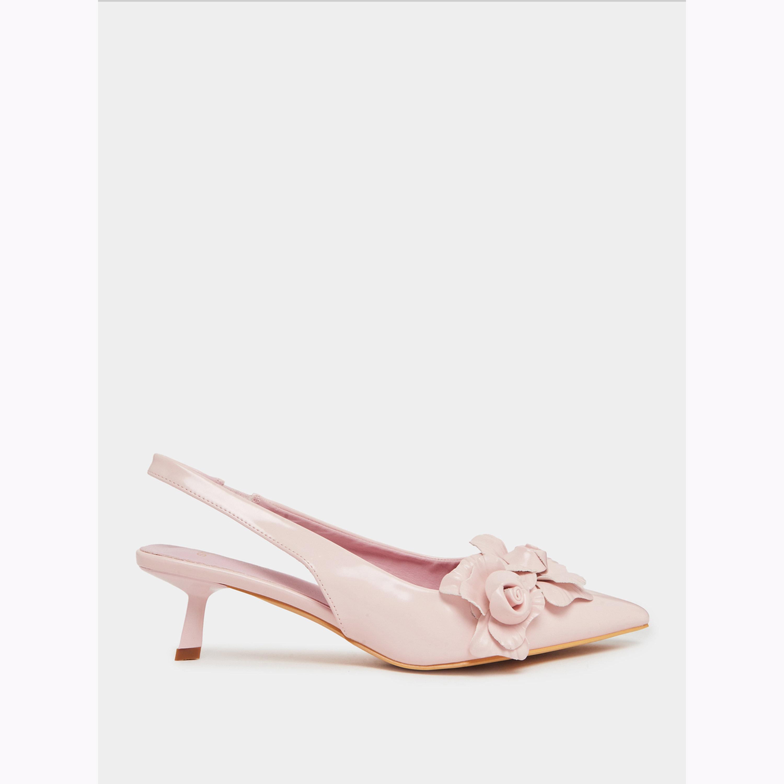 Styli Pink Floral Slingback Kitten Heels Shoes-women-shoes-heels-image-2