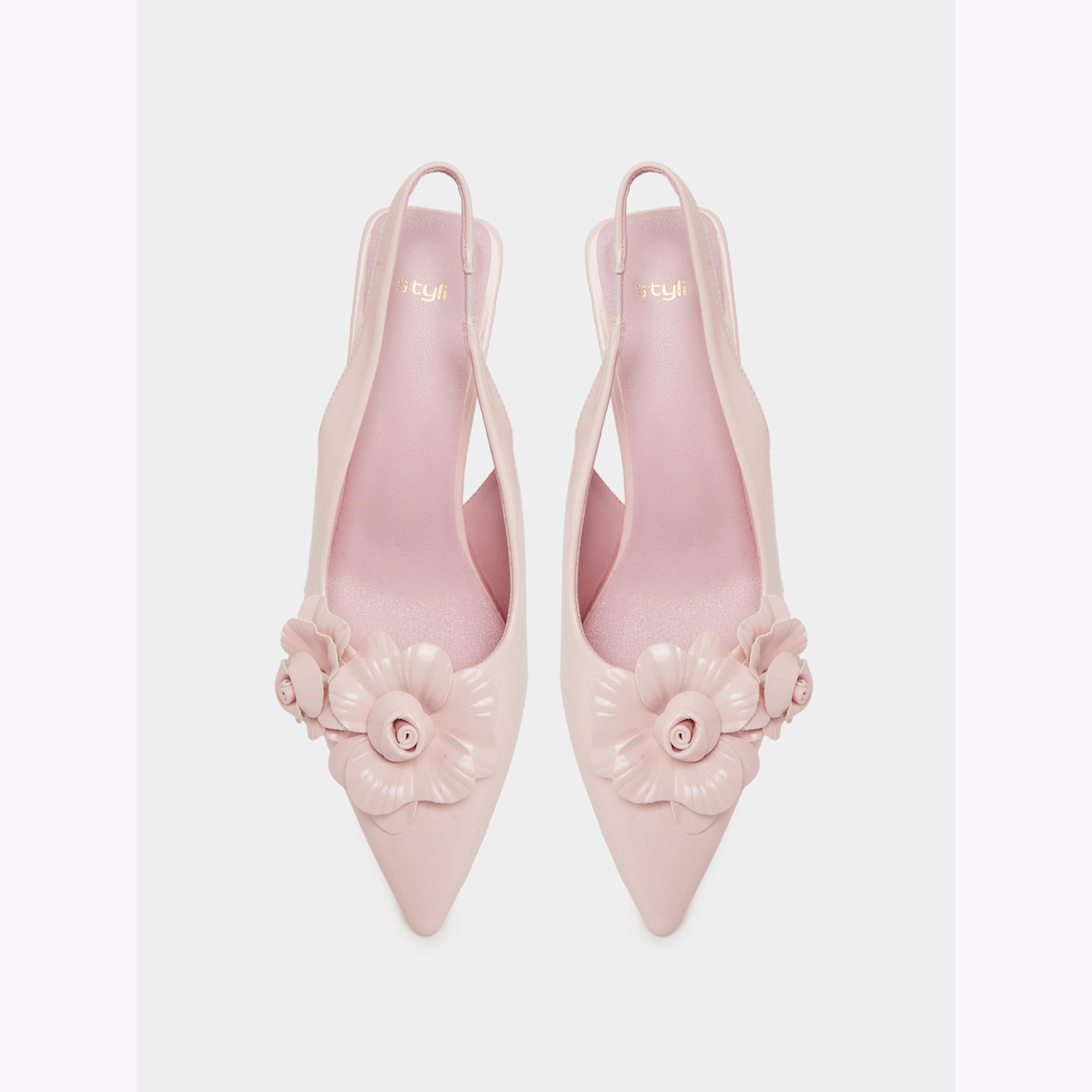 حذاء كعب كيتن مفتوح من الخلف بطبعة زهور-women-shoes-heels-image-3