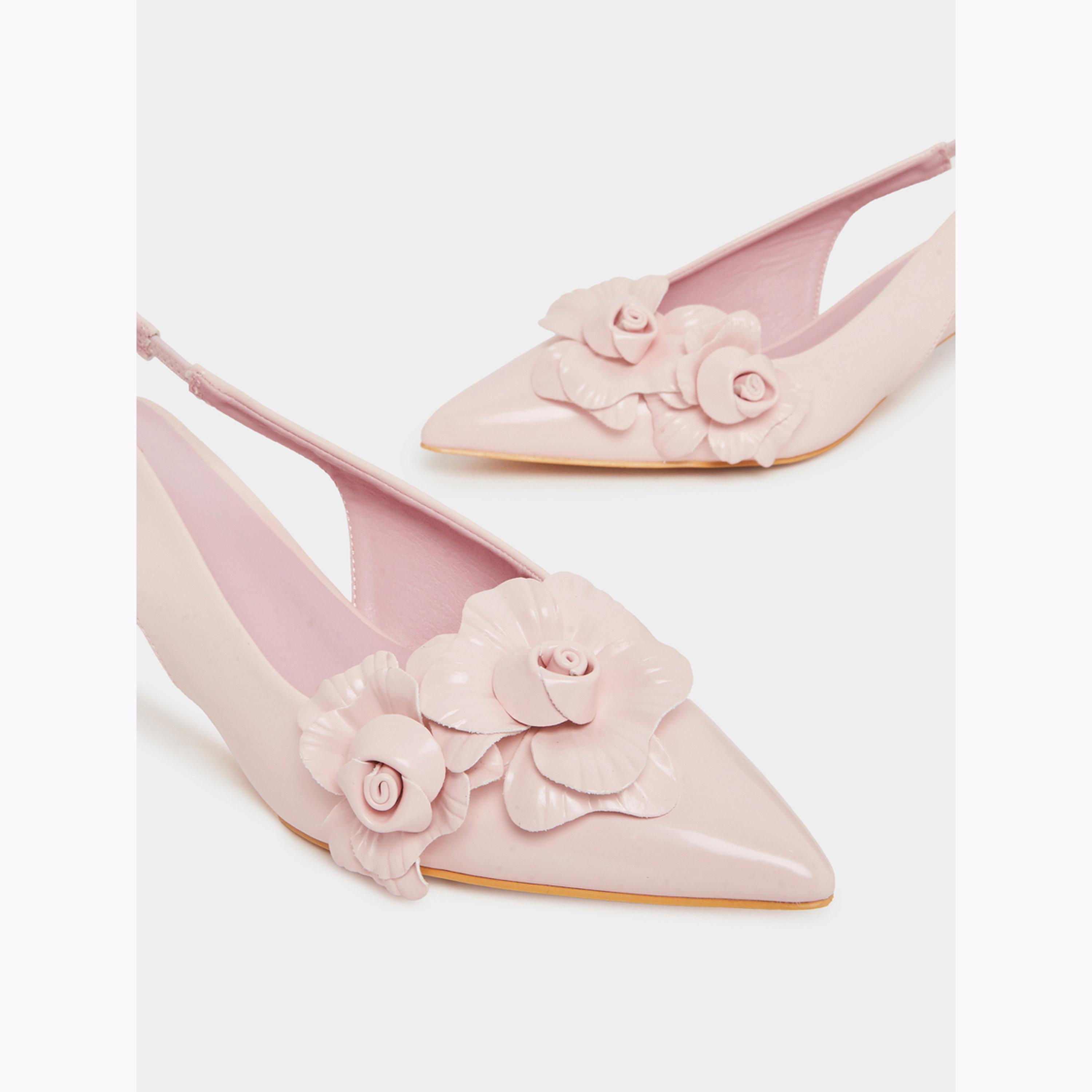 Styli Pink Floral Slingback Kitten Heels Shoes-women-shoes-heels-image-4