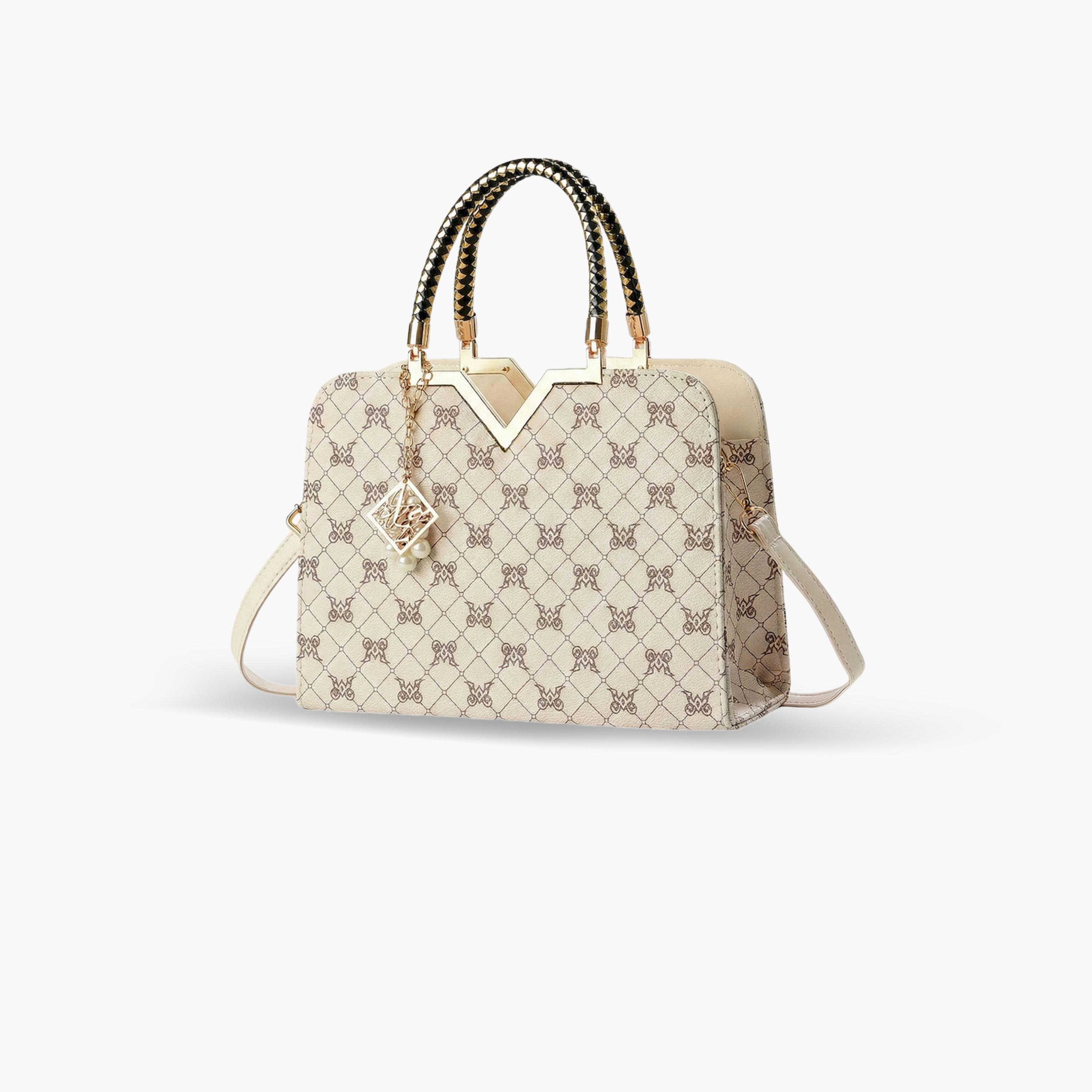 شنطة يد بمقبض مزدوج وميدالية وطبعة-women-bagsandwallets-handbags-image-1