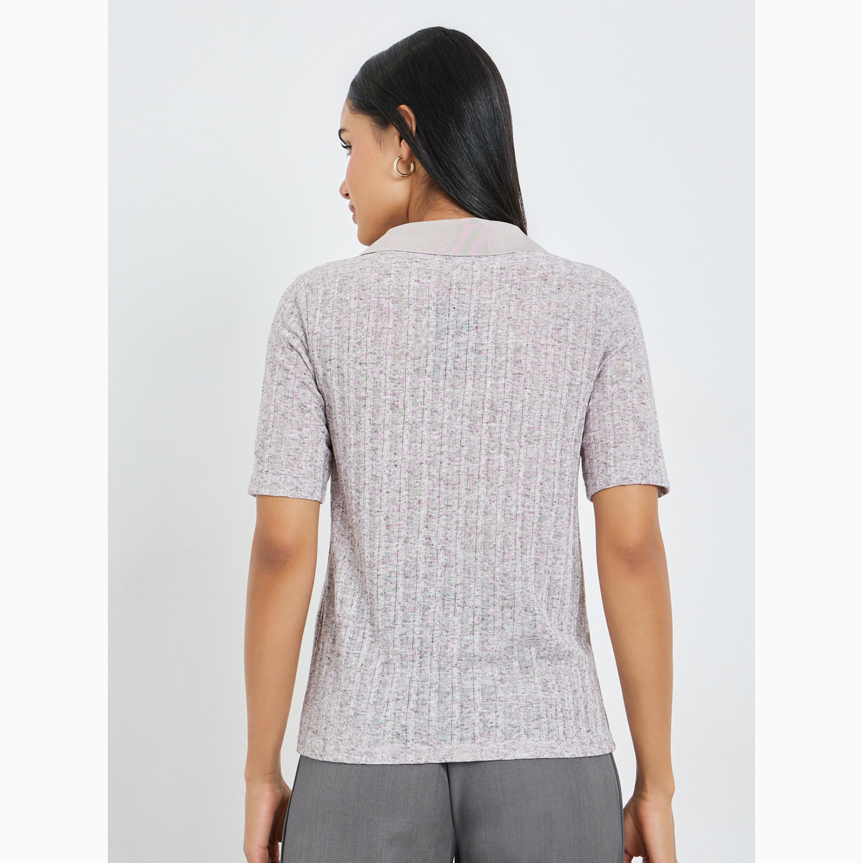 Styli Brown Melange Short Sleeves Polo T-Shirt-women-clothing-tshirts-image-5