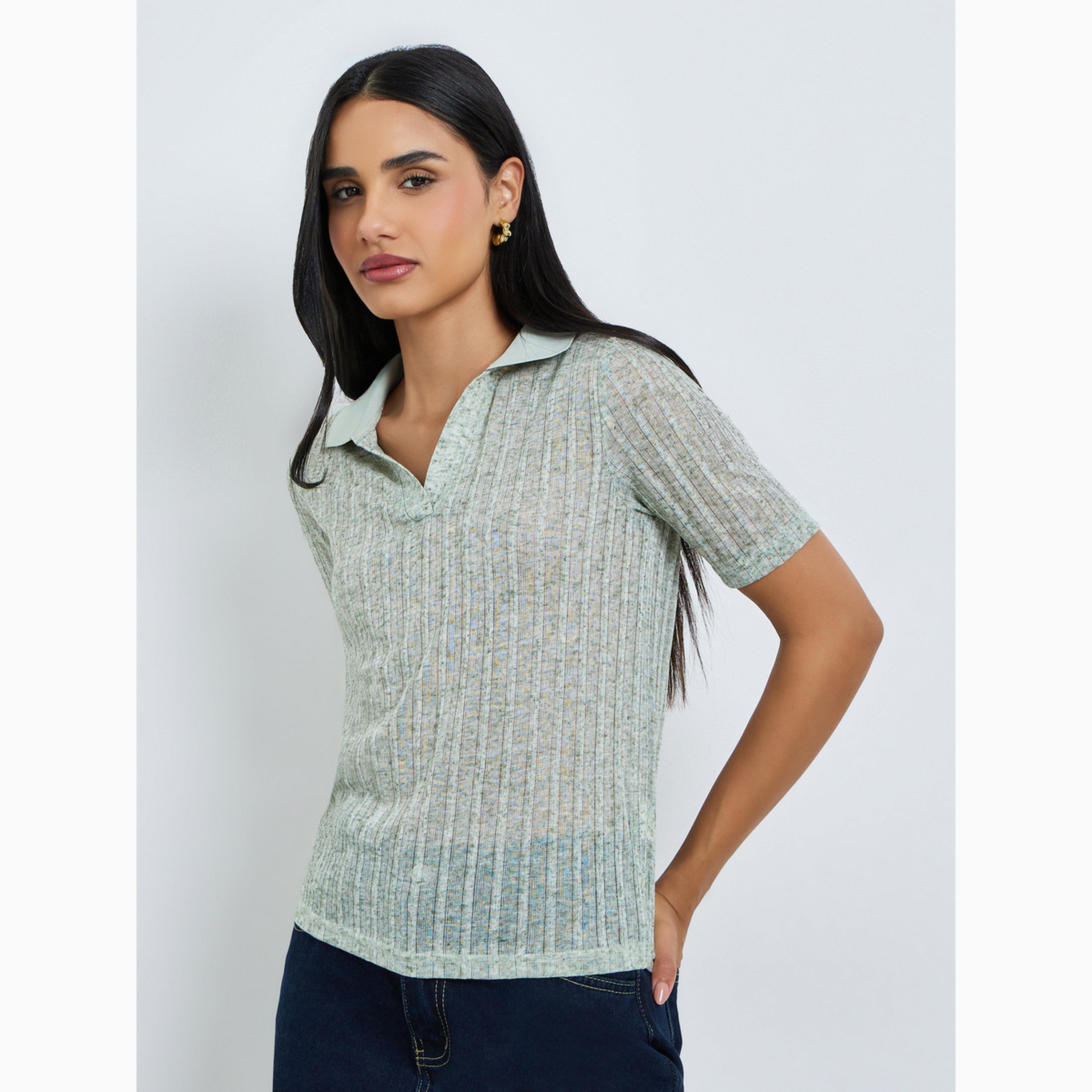 Styli Green Melange Short Sleeves Polo T-Shirt-women-clothing-tshirts-image-1