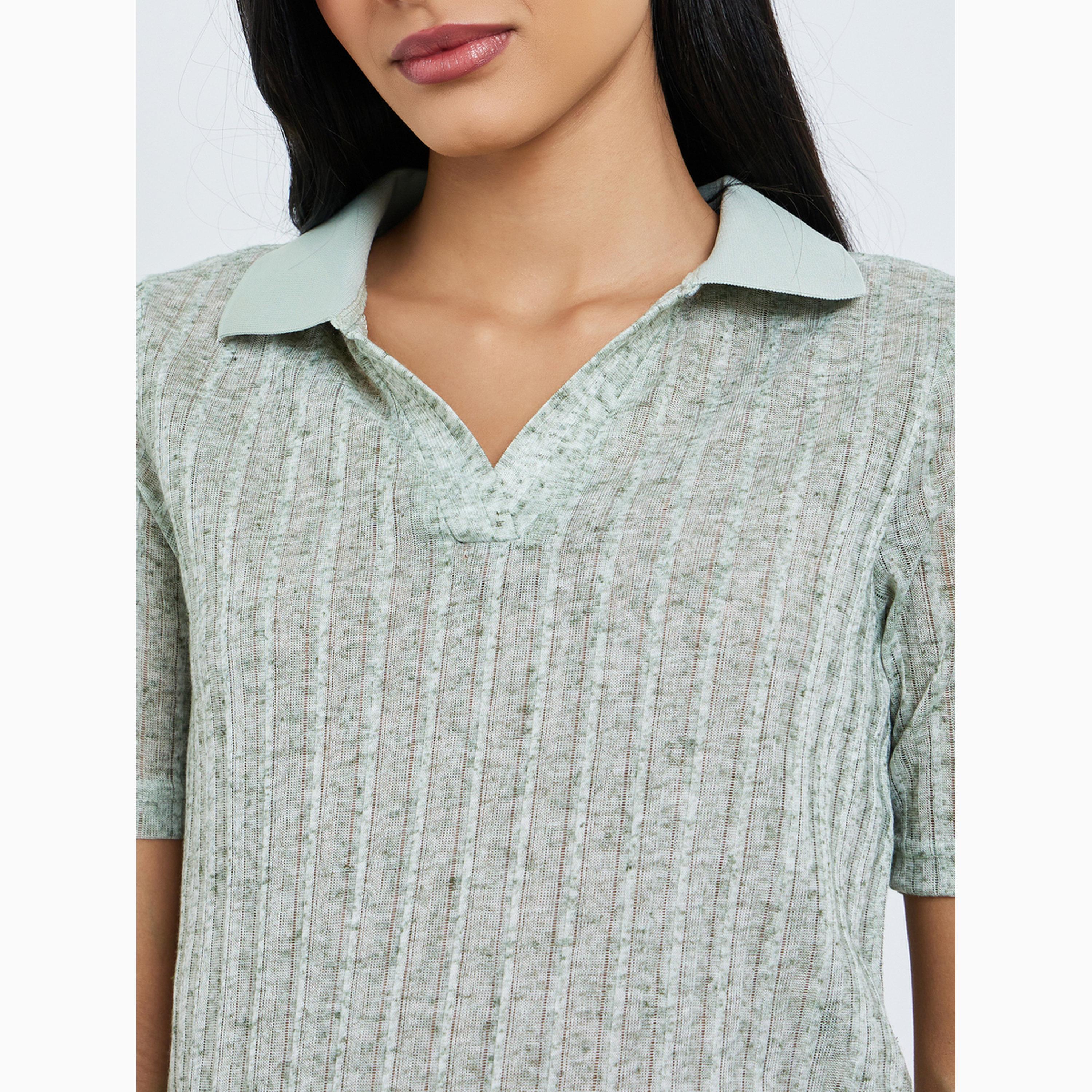 Styli Green Melange Short Sleeves Polo T-Shirt-women-clothing-tshirts-image-5