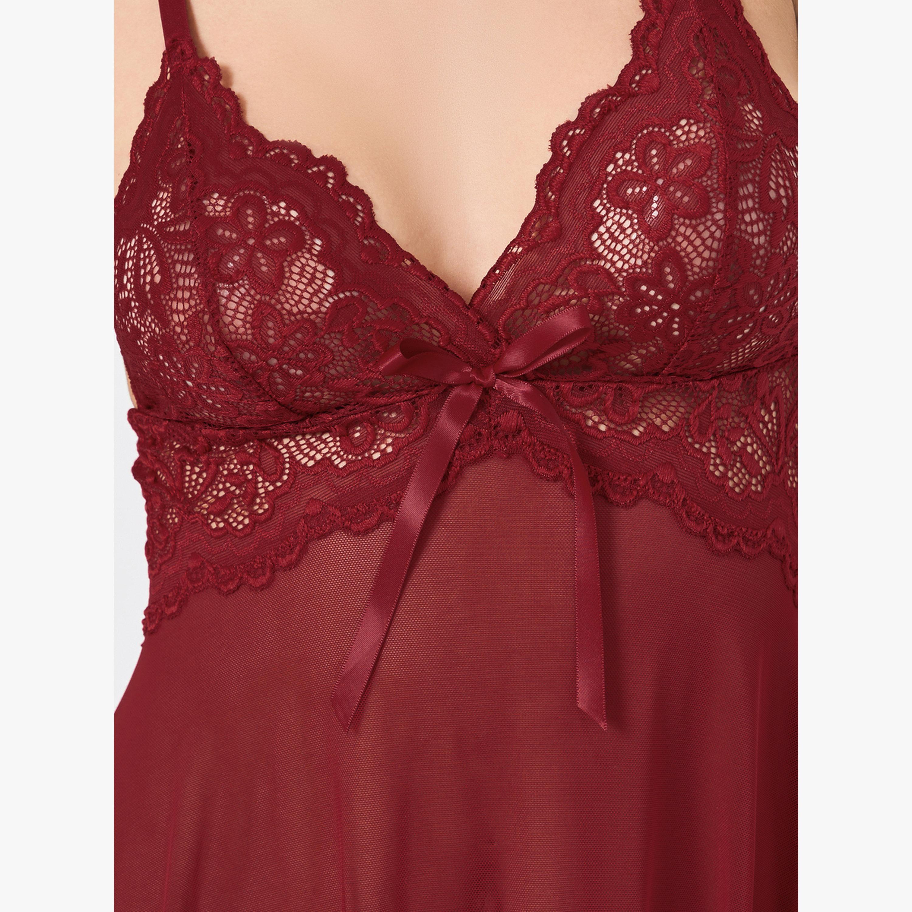 Take Two Red Lace Insert Mesh Babydoll with Brief-women-clothing-lingerie-lingeriesets-image-4