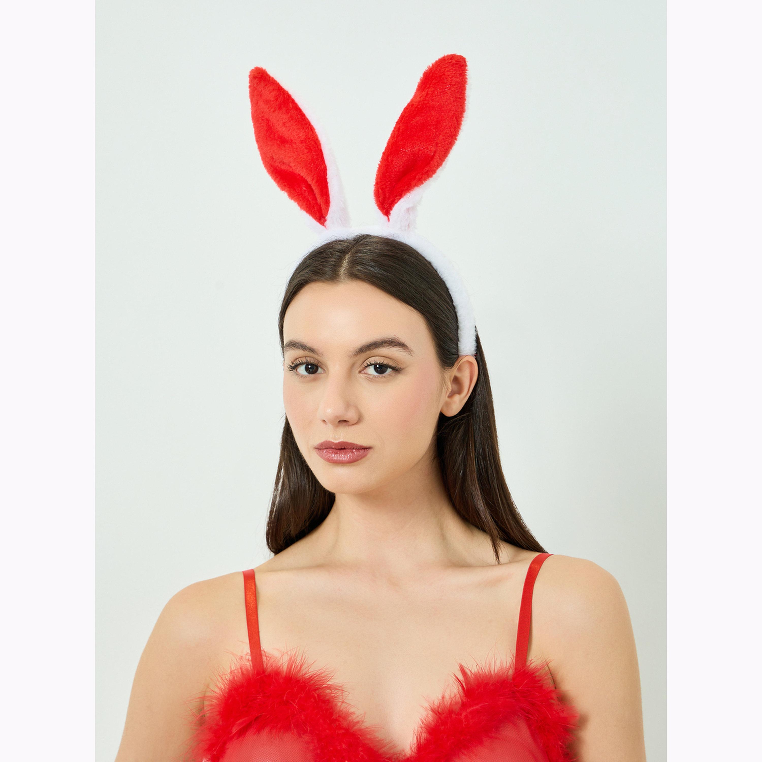 Take Two Red Fuzz Trim Padded Bra Bodysuit with Rabbit Ears and Stockings-women-clothing-lingerie-lingeriesets-image-4
