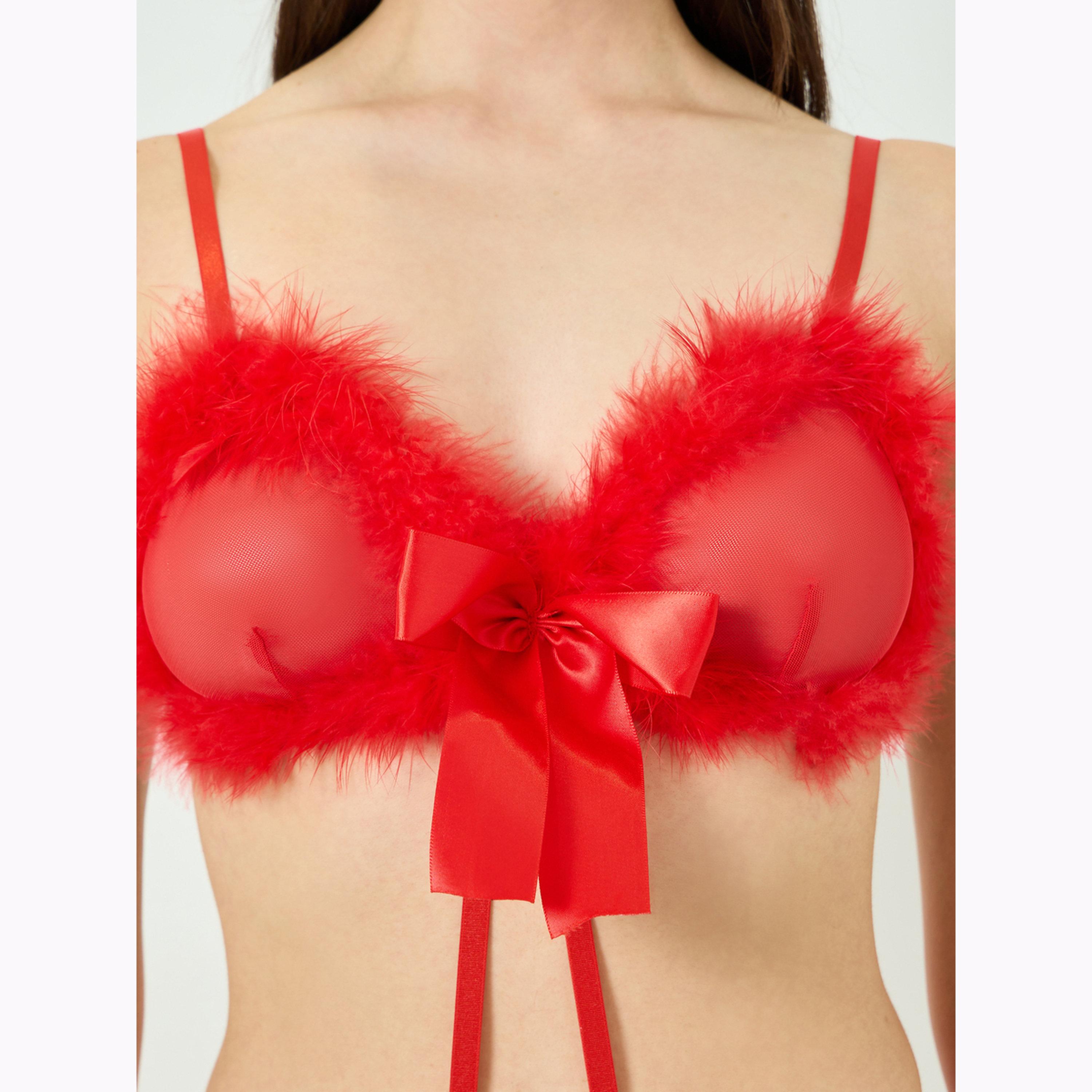 Take Two Red Fuzz Trim Padded Bra Bodysuit with Rabbit Ears and Stockings-women-clothing-lingerie-lingeriesets-image-6