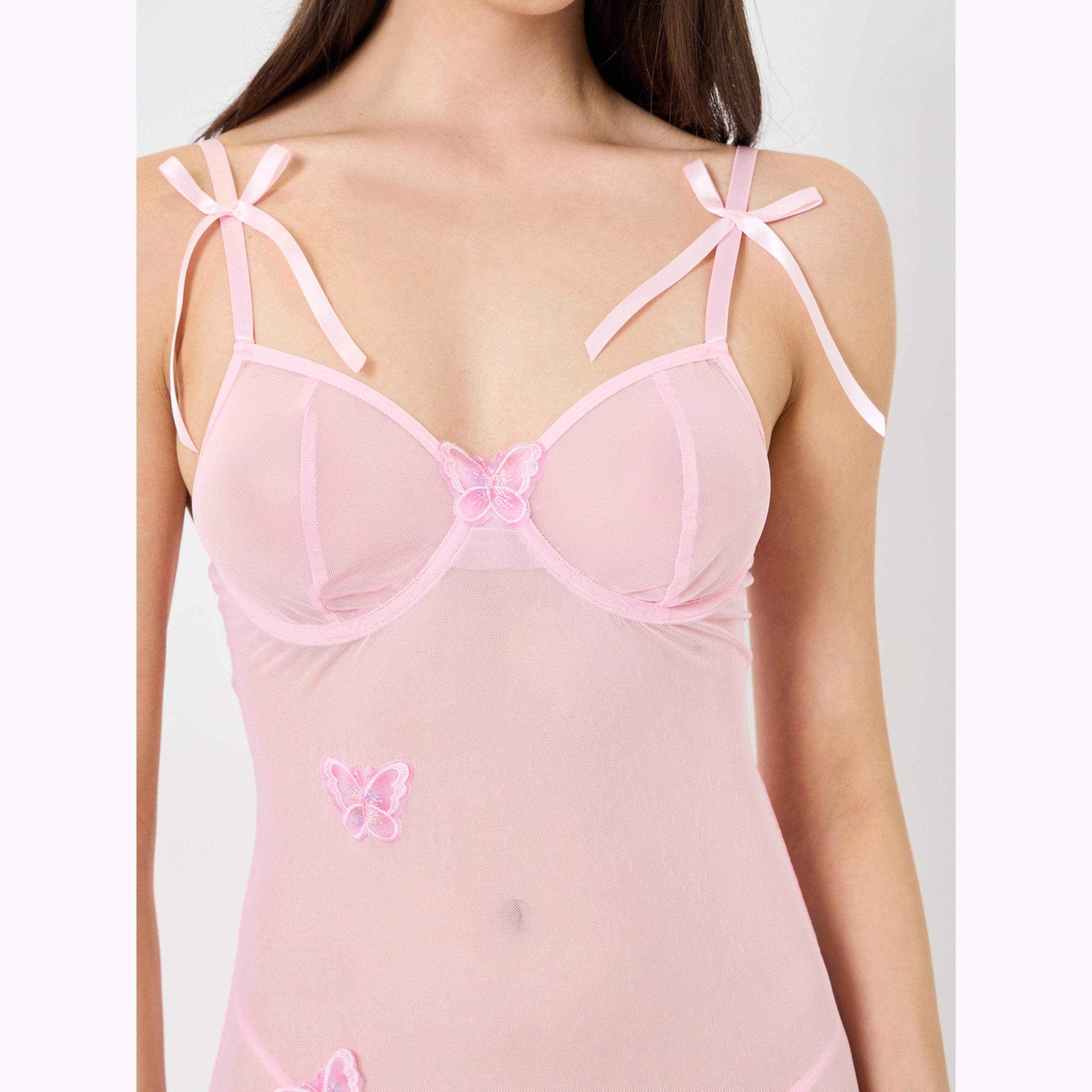 بيبي دول شبكي وردي برقعة فراشة وفتحة جانبية مع كيلوت-women-clothing-lingerie-babydollsandbodysuits-image-5