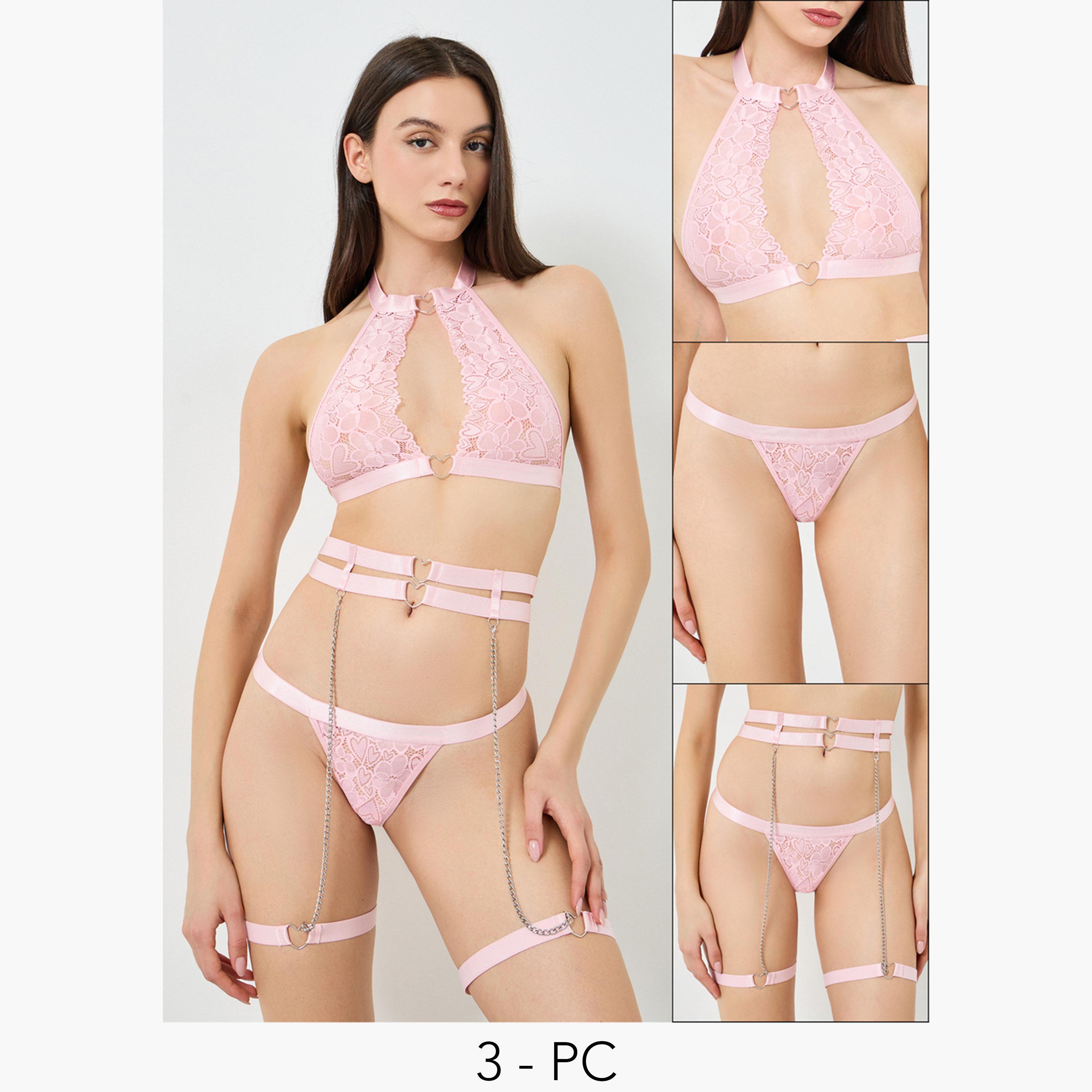 حمالة صدر دانتيل غير مبطنة وبدون أسلاك مع ثونغ وحمالات-women-clothing-lingerie-lingeriesets-image-1