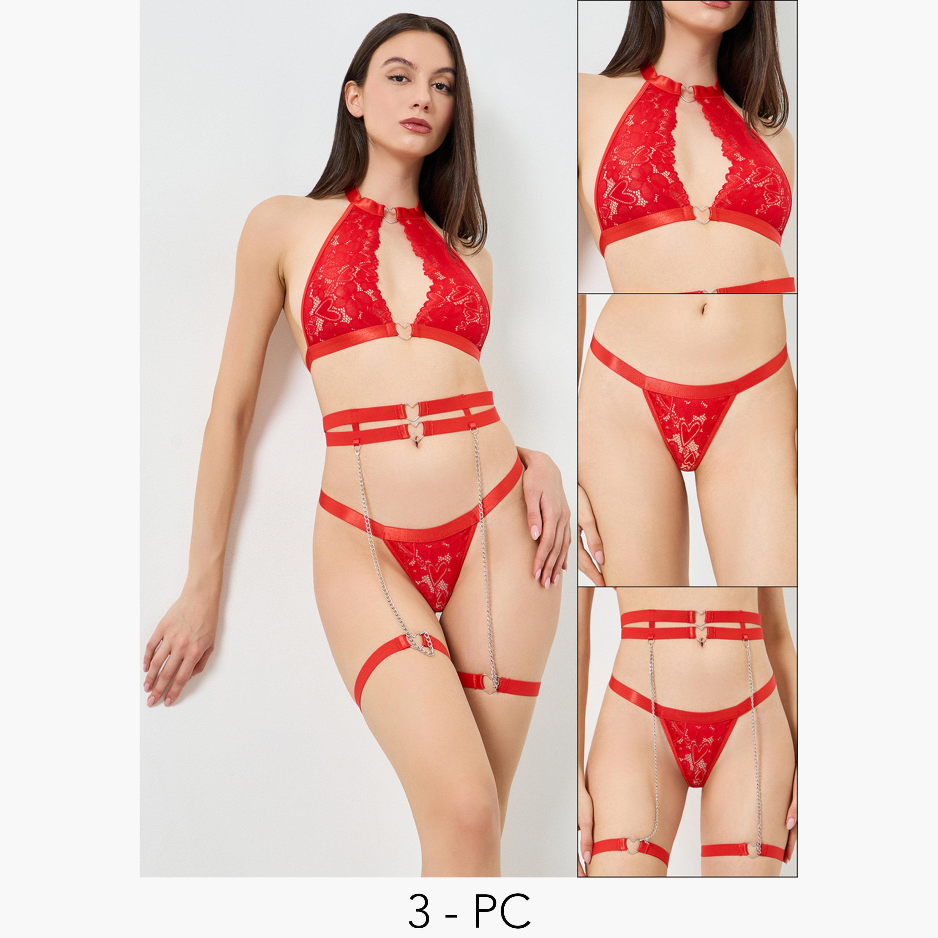 Take Two Lace Non Padded Non Wired Bra with Thong and Suspenders-women-clothing-lingerie-lingeriesets-image-1