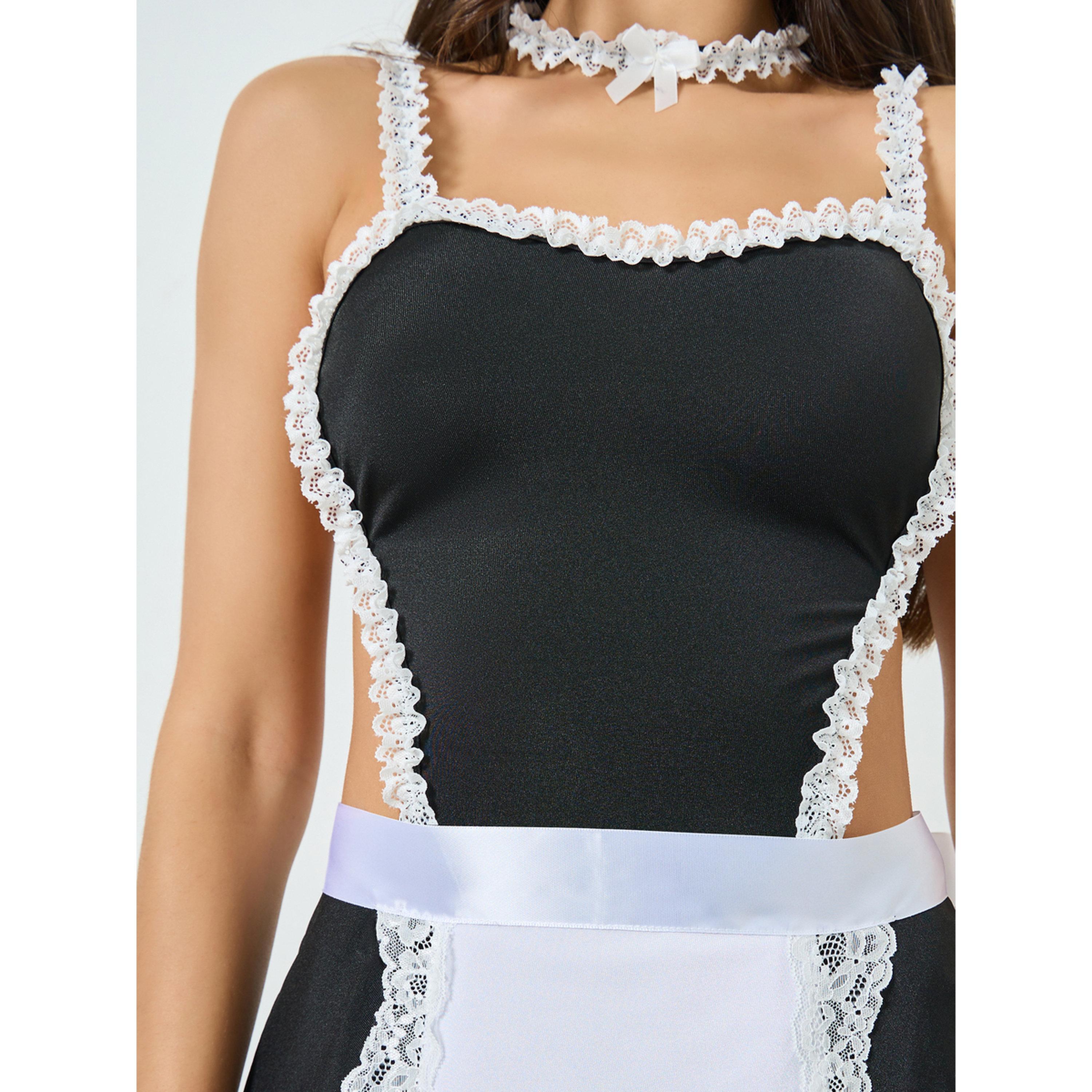 Take Two Color Block Maid Costume Design Bodysuit with Thong and Stockings-women-clothing-lingerie-babydollsandbodysuits-image-6