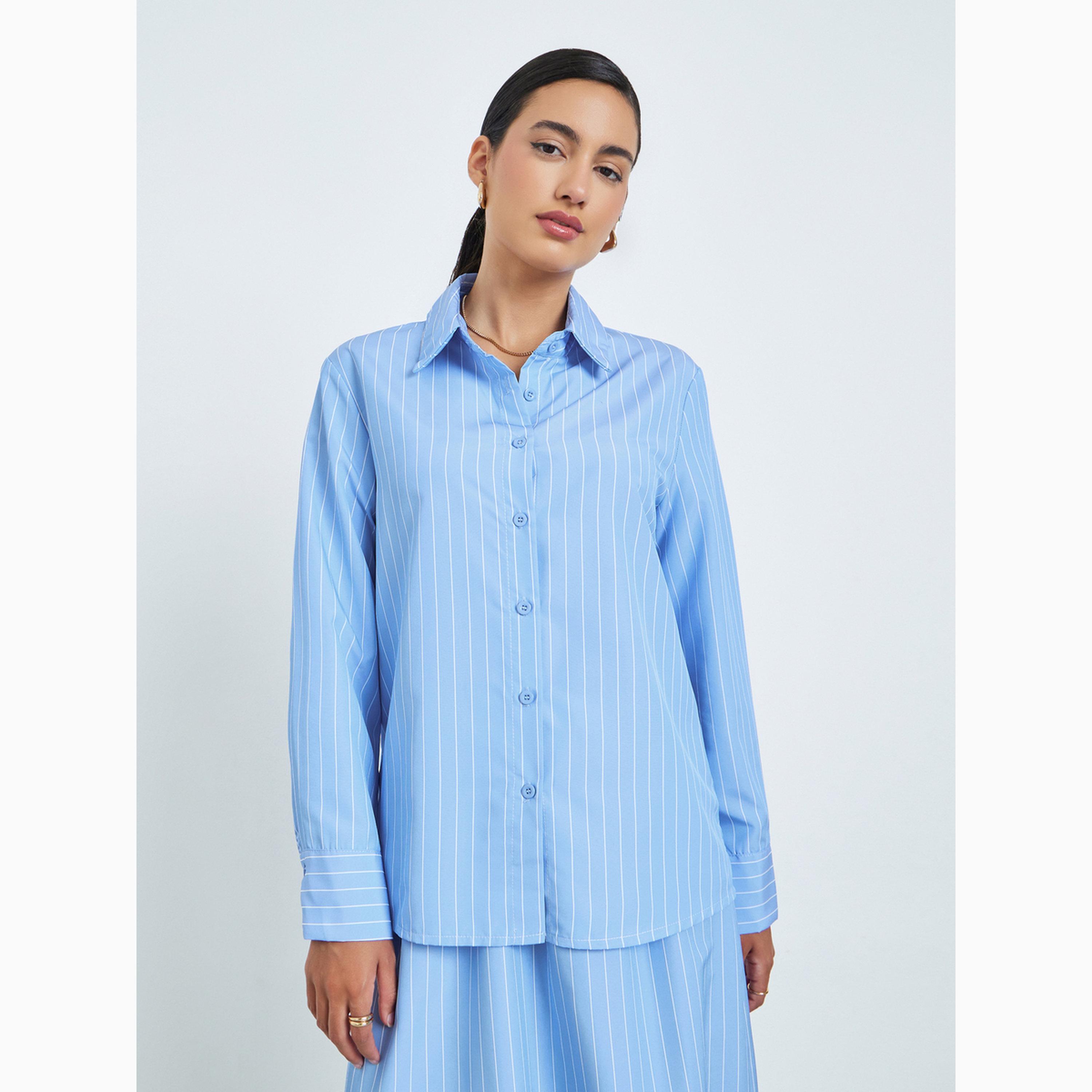 طقم منسق من تنورة طويلة بحافة واسعة وبلوزة بأكمام طويلة ومخططة-women-clothing-coordsets-image-2