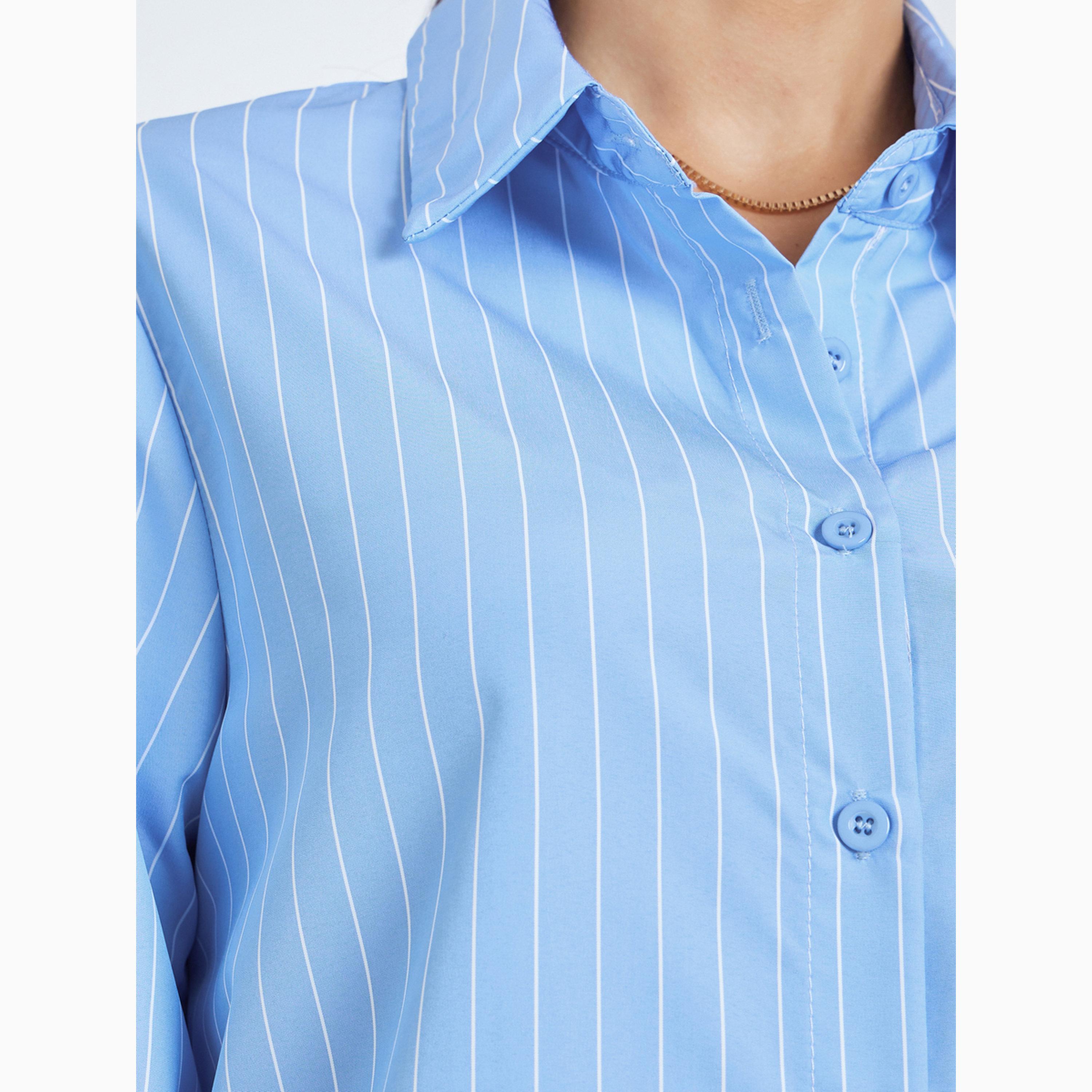 طقم منسق من تنورة طويلة بحافة واسعة وبلوزة بأكمام طويلة ومخططة-women-clothing-coordsets-image-4