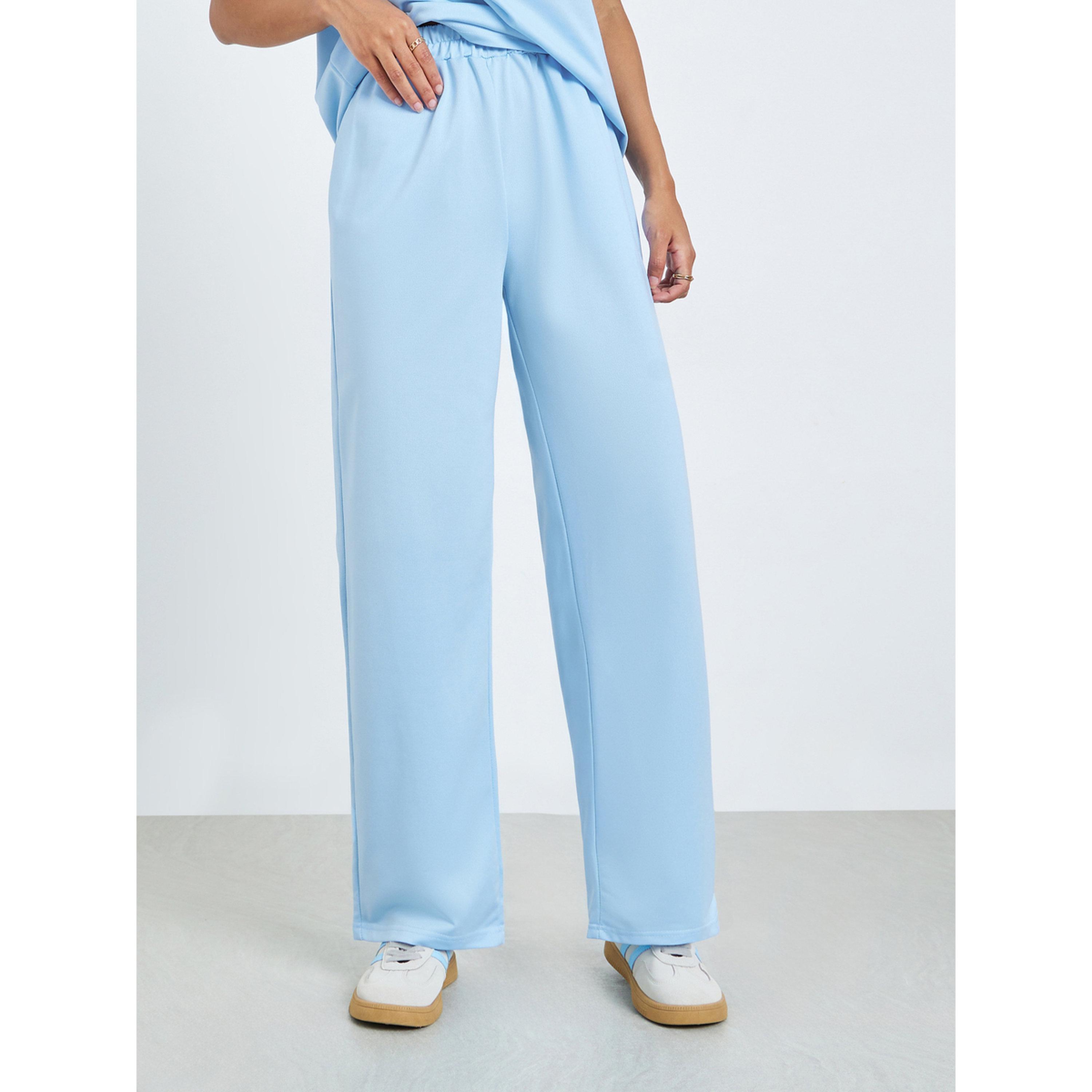 Styli Blue Short Sleeve Polo T-Shirt and Wide Leg Pants Co-Ords-women-clothing-coordsets-image-4