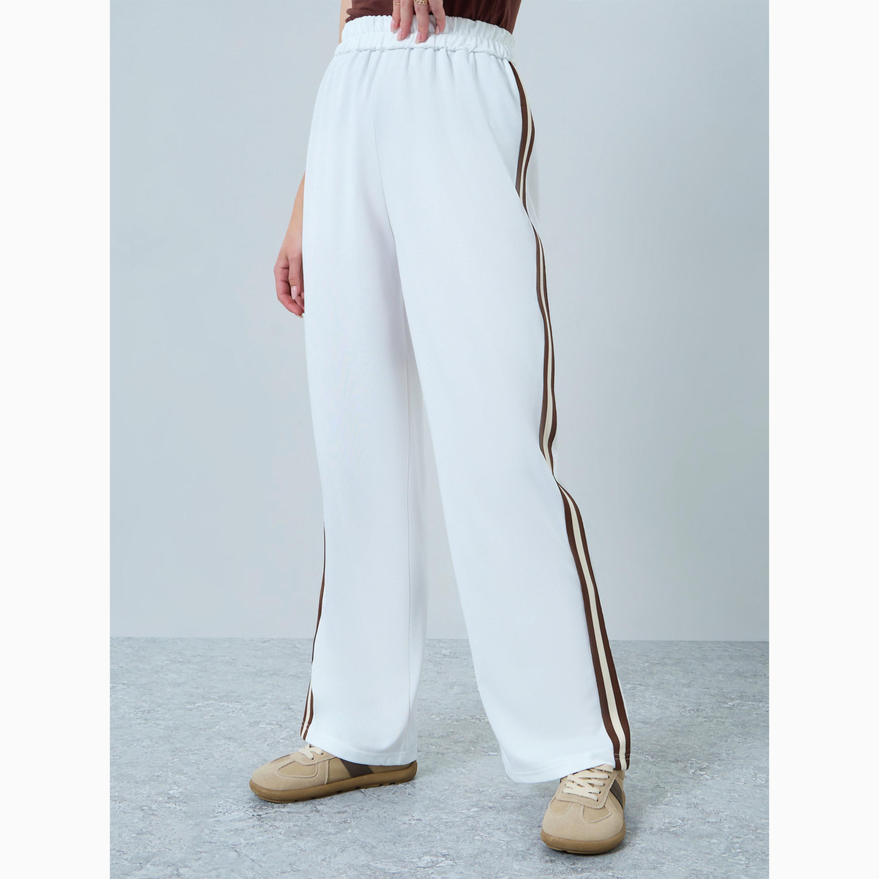 Styli White Wide Leg Joggers with Side Stripe-women-clothing-bottoms-joggers-image-1