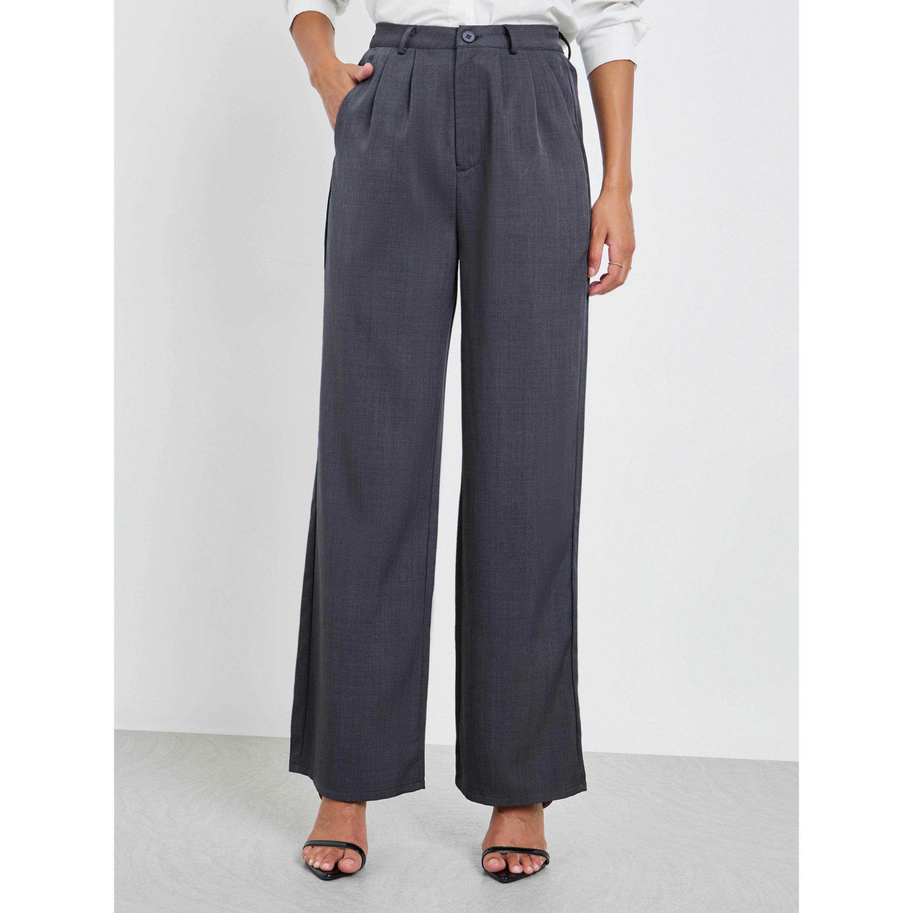Styli Grey Wide Leg Pleated Pants-women-clothing-bottoms-trousers-image-1