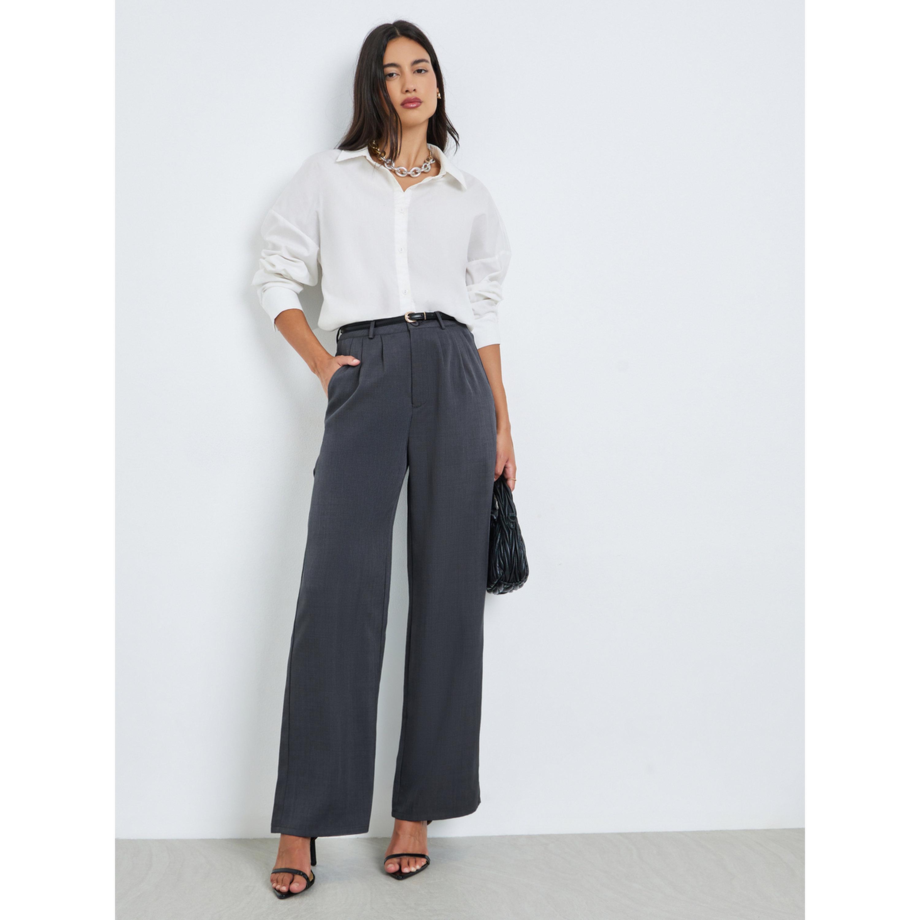 Styli Grey Wide Leg Pleated Pants-women-clothing-bottoms-trousers-image-2