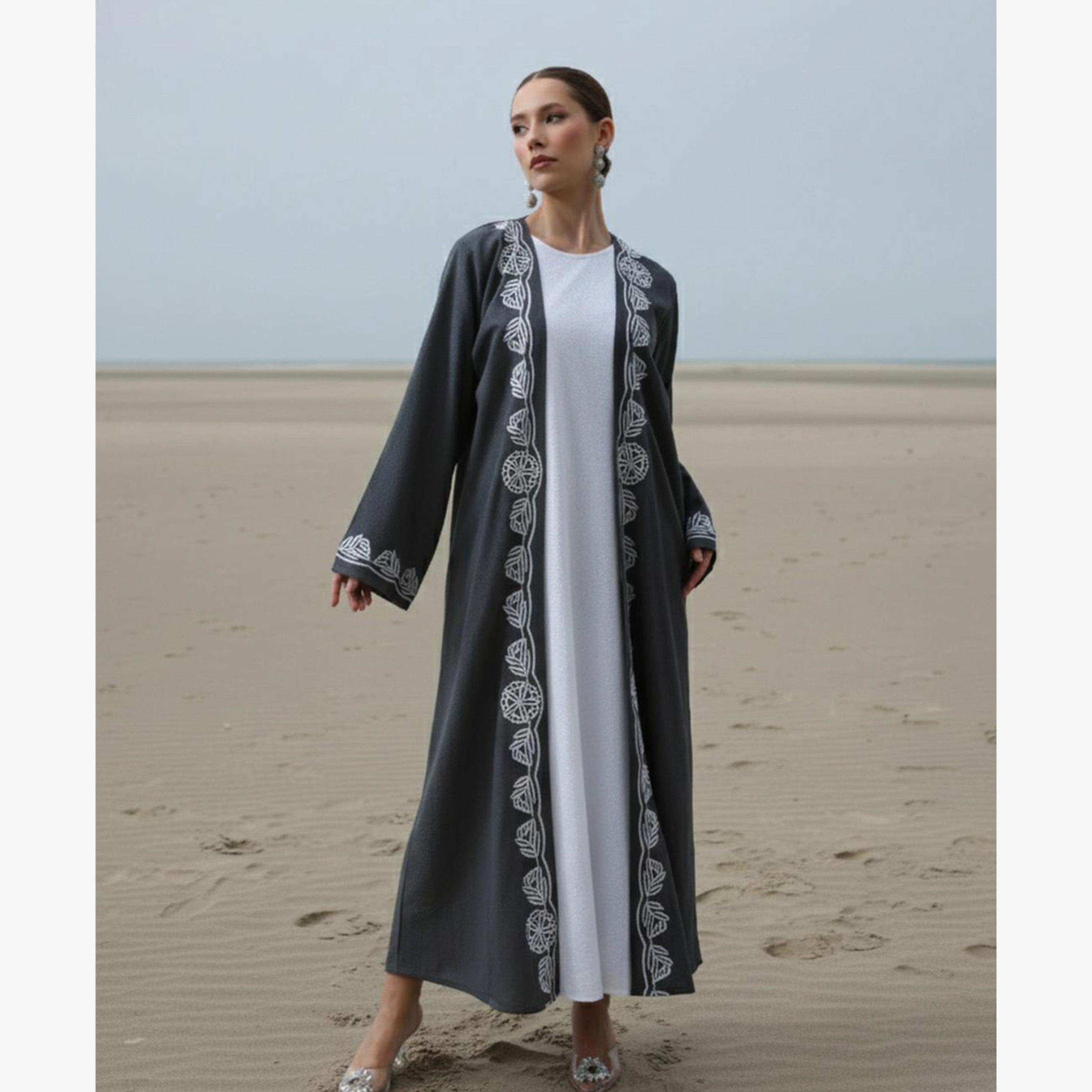 Ishin X Styli 3-Piece Embroidered Abaya, Maxi Dress and Hijab Set-women-arabicclothing-sets-image-1