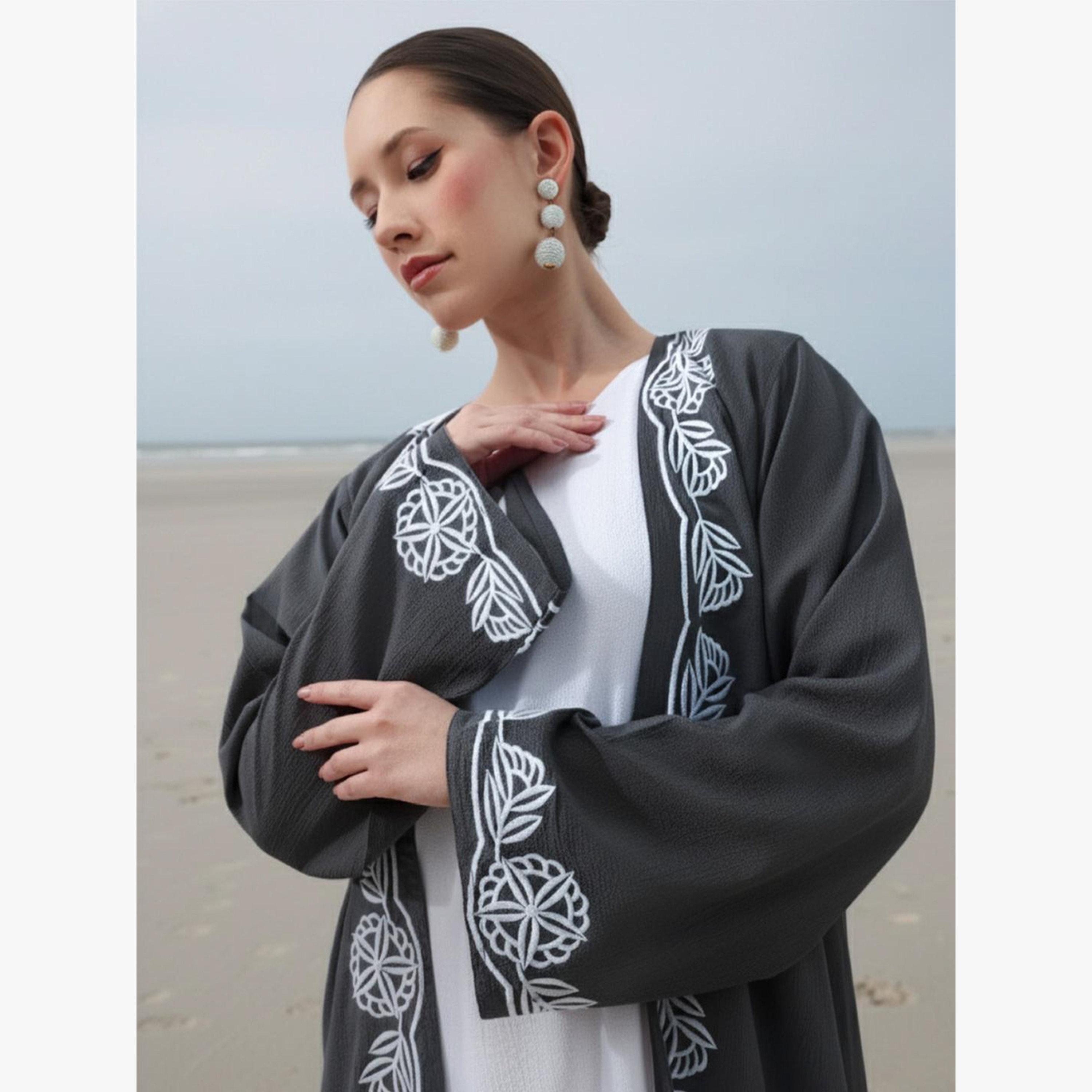 Ishin X Styli 3-Piece Embroidered Abaya, Maxi Dress and Hijab Set-women-arabicclothing-sets-image-3