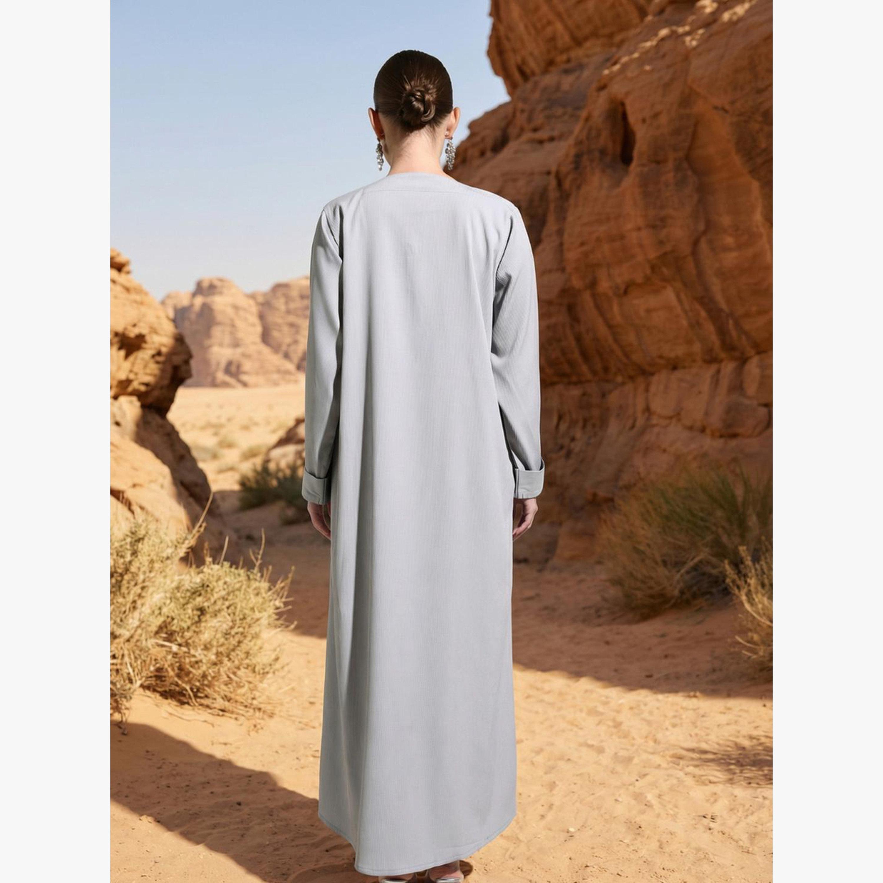 Ishin X Styli Grey Relaxed Abaya with Crinkled Hijab-women-arabicclothing-headscarf-hijab-image-6