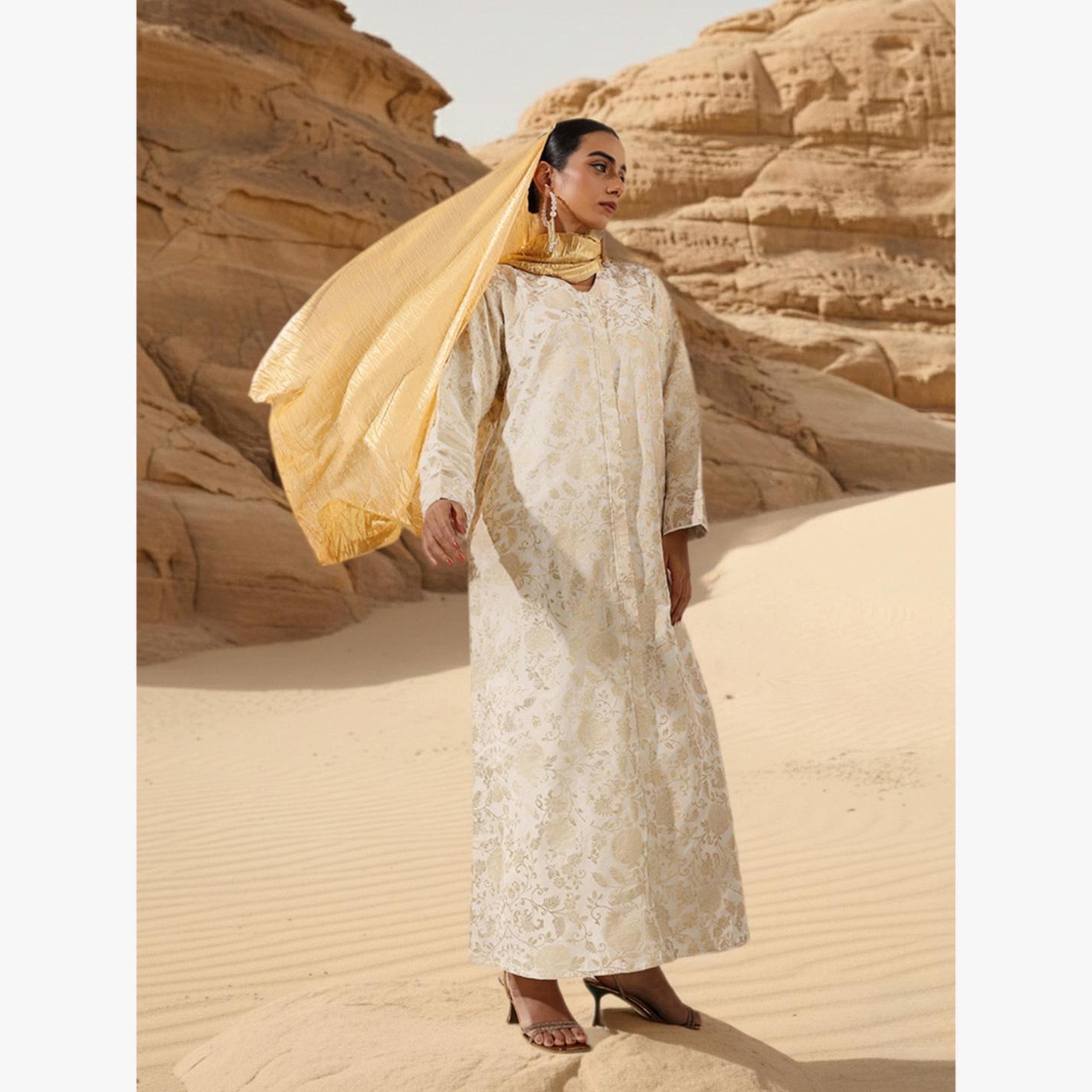 عباية بقصة مريحة وتفاصيل جاكار مع حجاب-women-arabicclothing-headscarf-hijab-image-5