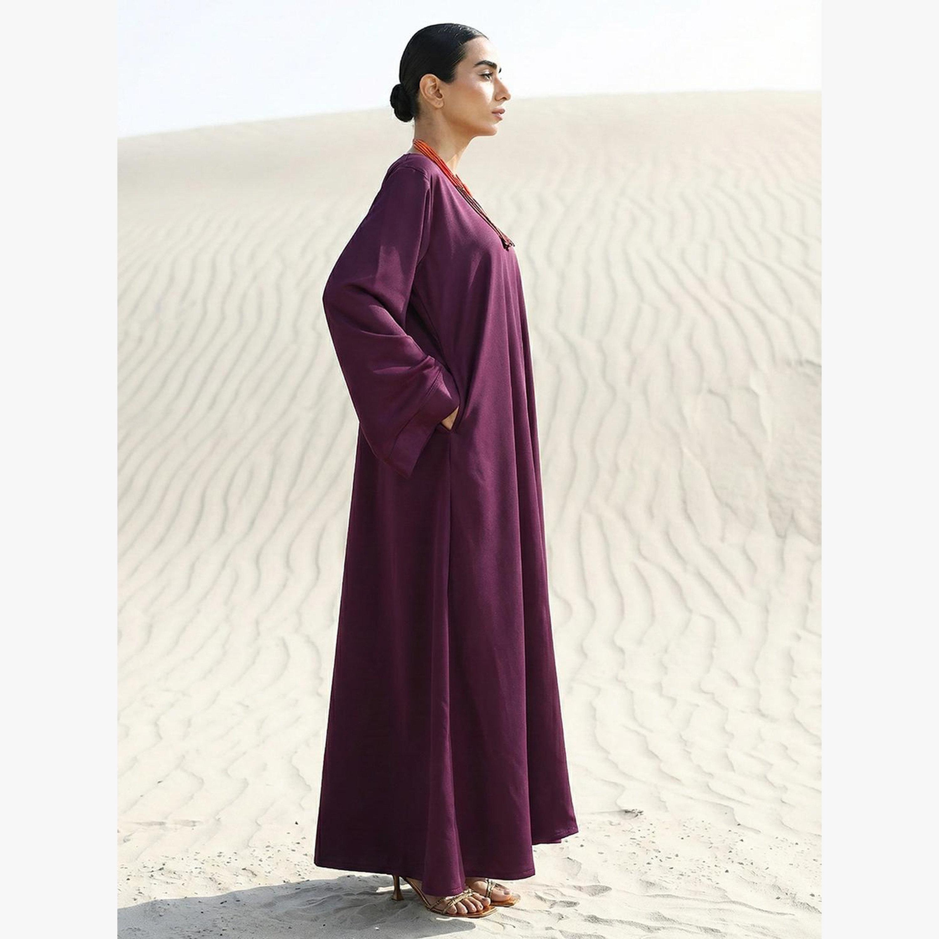 Ishin X Styli Purple Georgette Regular Abaya with Embellished Hijab-women-arabicclothing-headscarf-hijab-image-5